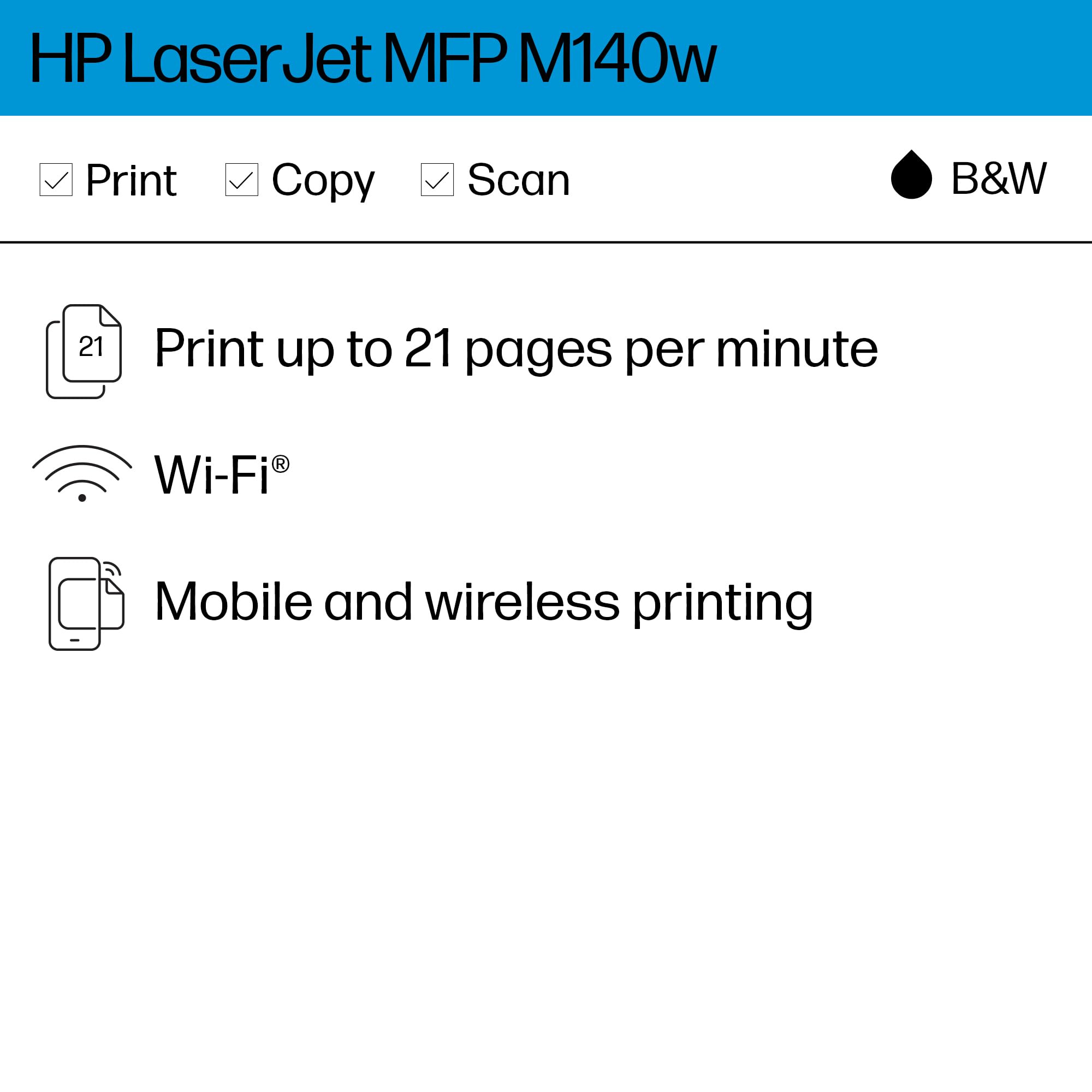HP LaserJet MFP M140w Wireless Black & White Printer, Print, scan, copy, Fast speeds, Easy setup, Mobile printing, Best-for-small teams