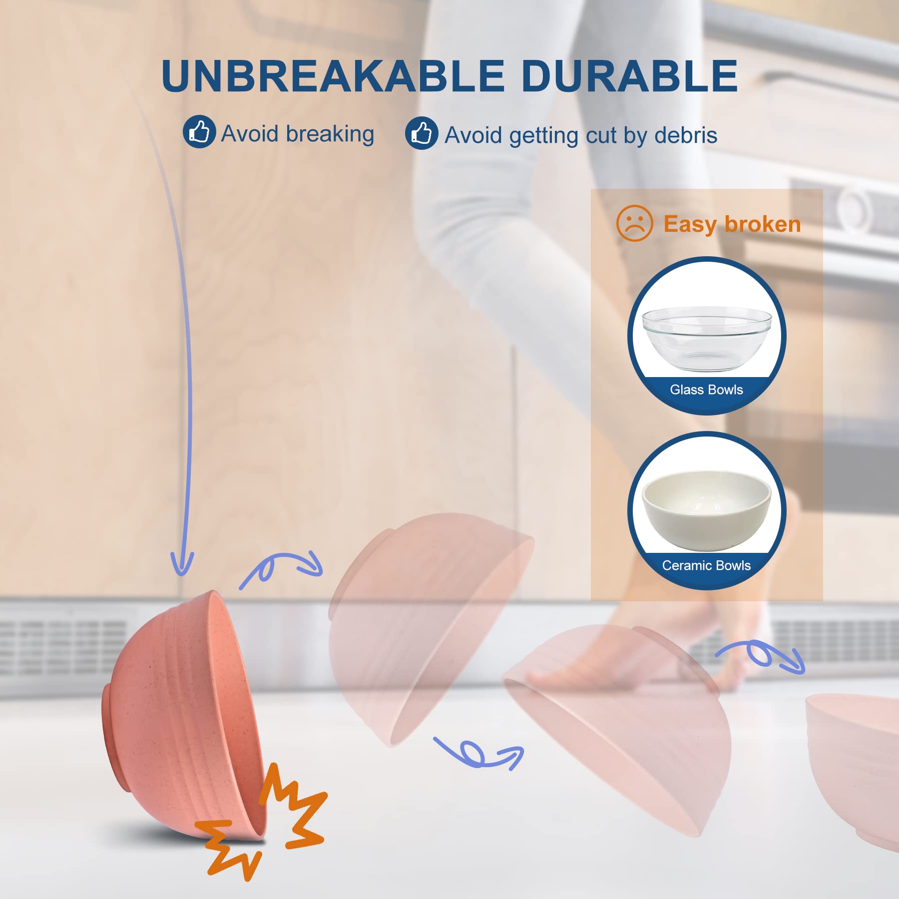 HOTEC BPA Free Unbreakable Wheat Straw Cereal Bowls - Microwave & Dishwasher Safe Soup and Salad Bowls, Set of 8, 26oz, Multicolor