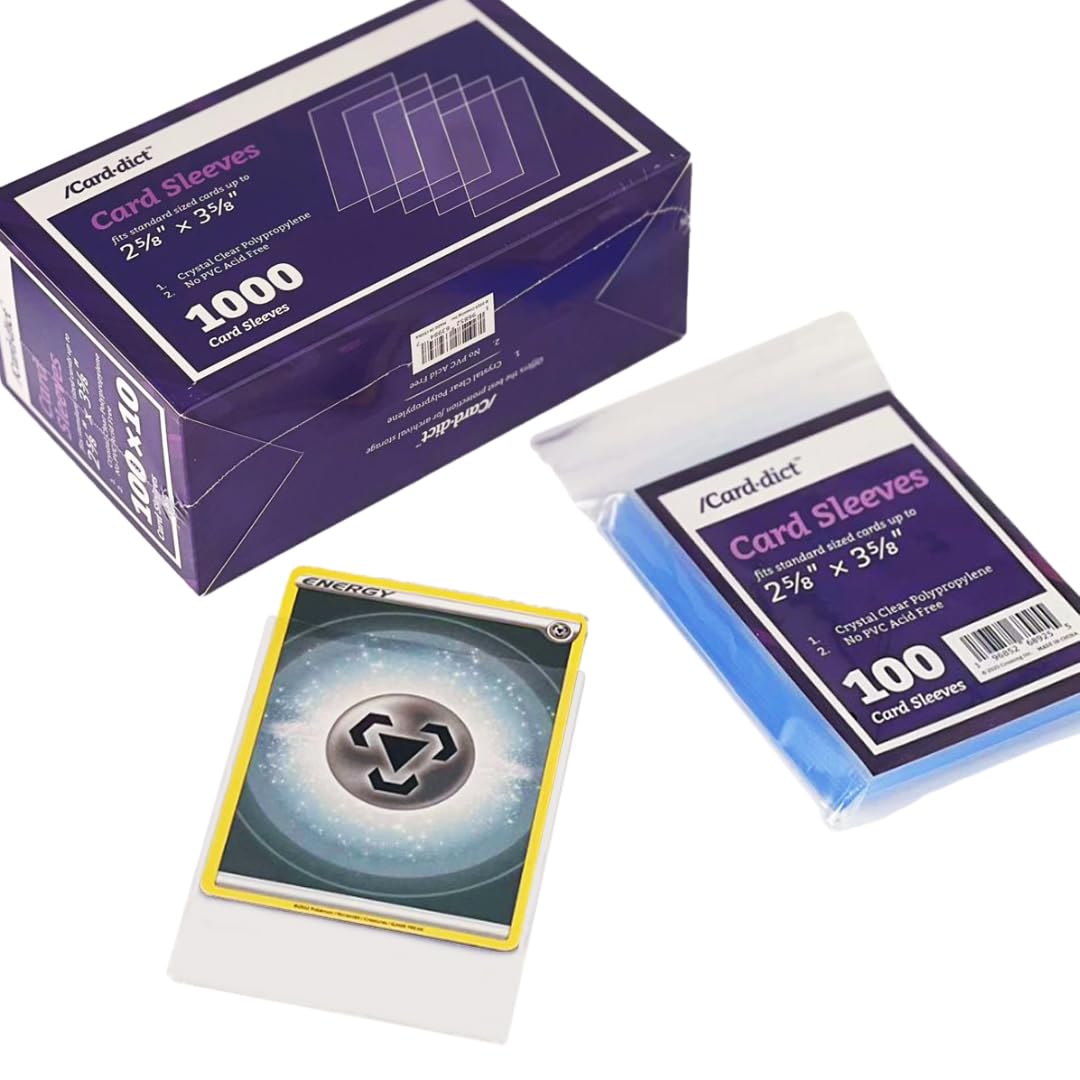 /CARDÃÂ·DICT 1000ct Card Sleeves Compatible with Pokemon Card & Standard Sized Cards Up to 2-5/8Ã¢ÂÂ * 3-5/8Ã¢ÂÂ, Crystal Clear Penny Sleeves Protectors for MTG, Yugioh, Baseball & Sports Game Trading Card