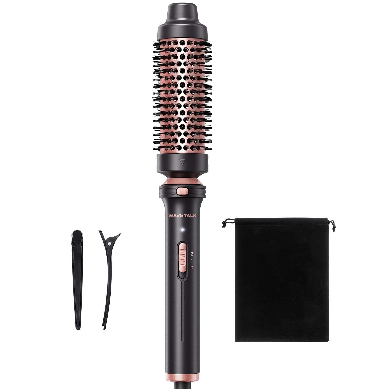 Wavytalk Thermobürste, 3,8 cm beheizte Rundbürste mit abnehmbarem Kopf, Samtbeutel und Dualspannung für Reisen, einfache Erstellung eines Blowout-Looks, Roségold