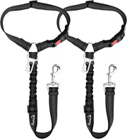 SlowTon Dog Seat Belt for Car, 2 Pack Dog Car Harness Seatbelt Adjustable with Elastic Bungee Buffer, 2 in 1 Pet Car Leash Headrest Restraint Dog Reflective Safety Tether (Black, Headrest+Clip)
