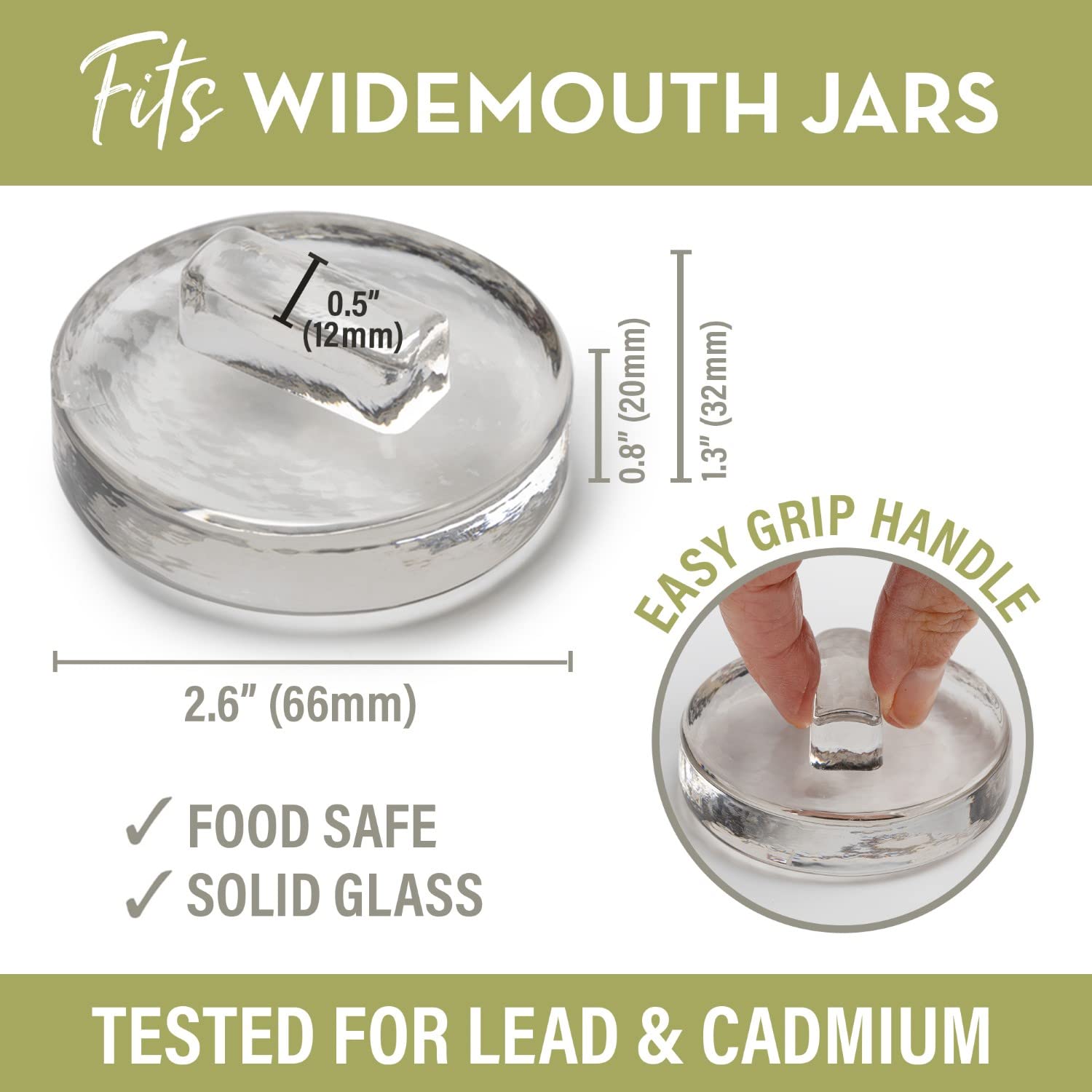 Glass Fermentation Weights for Fermenting | Easy Lift Handles | Set of 4 Pickle Weights for Wide Mouth Jars