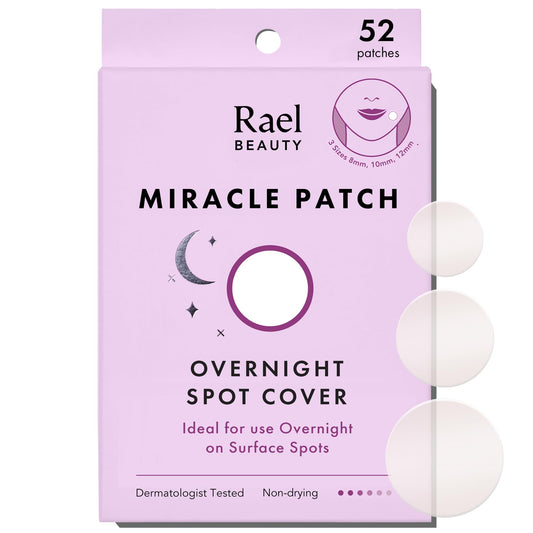 Rael Pimple Patches, Miracle Overnight Spot Cover - Hydrocolloid Acne Patch for Face, Zit & Blemish, Thicker & Extra Adhesion, Absorbing Cover, All Skin Types, Vegan, Cruelty Free, 3 Sizes (52 Count)