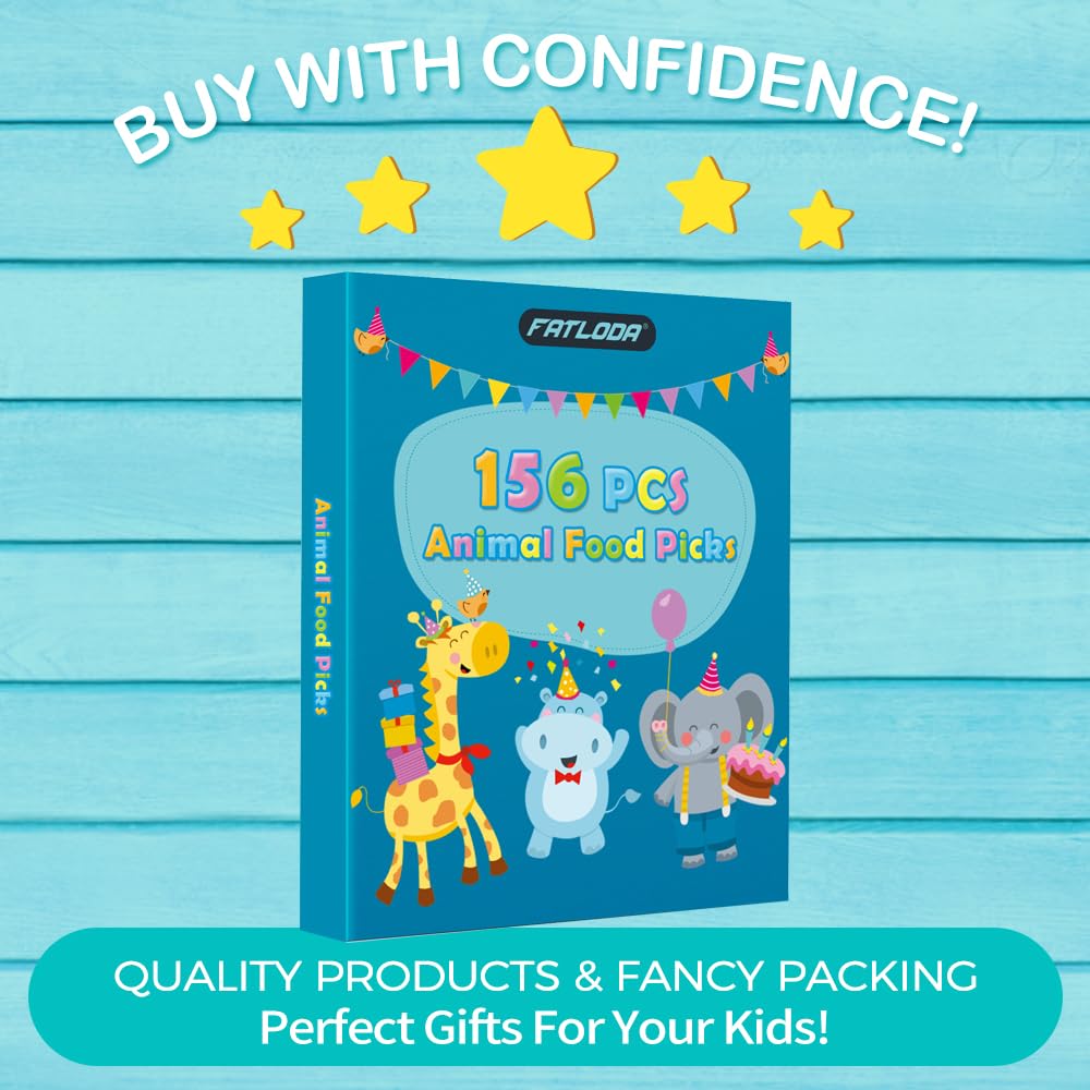 156PCS Animal Food Picks for Kids Bento Box Accessories, FATLODA Fun Kid Food Picks, Cute Fruit Toothpicks for Kids Lunch Accessories, Reusable Lunchbox Pick for Kid Toddler
