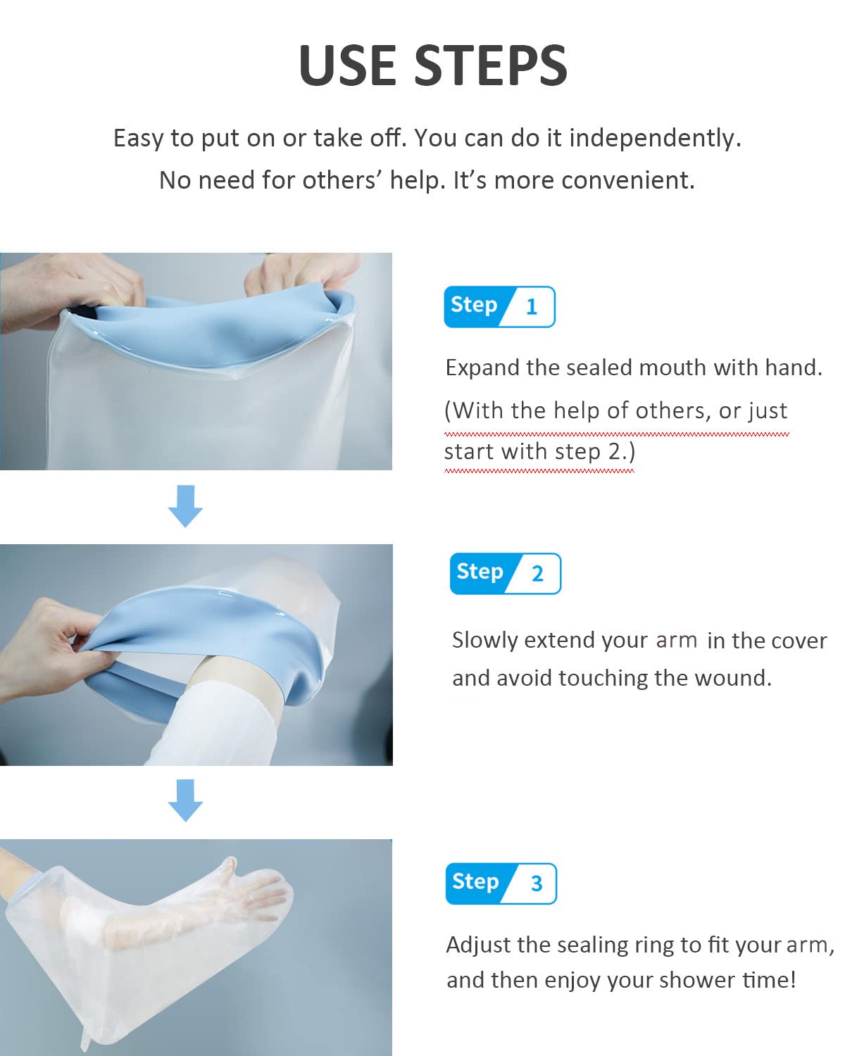 CureSquad Cast Covers for Shower Arm, Waterproof Cast Cover Arm Adult, Soft Comfortable Cast Protector for Shower Arm, Reusable Elastic Cast Bag for Bandage, Wound Care Supplies, After Surgery Gifts