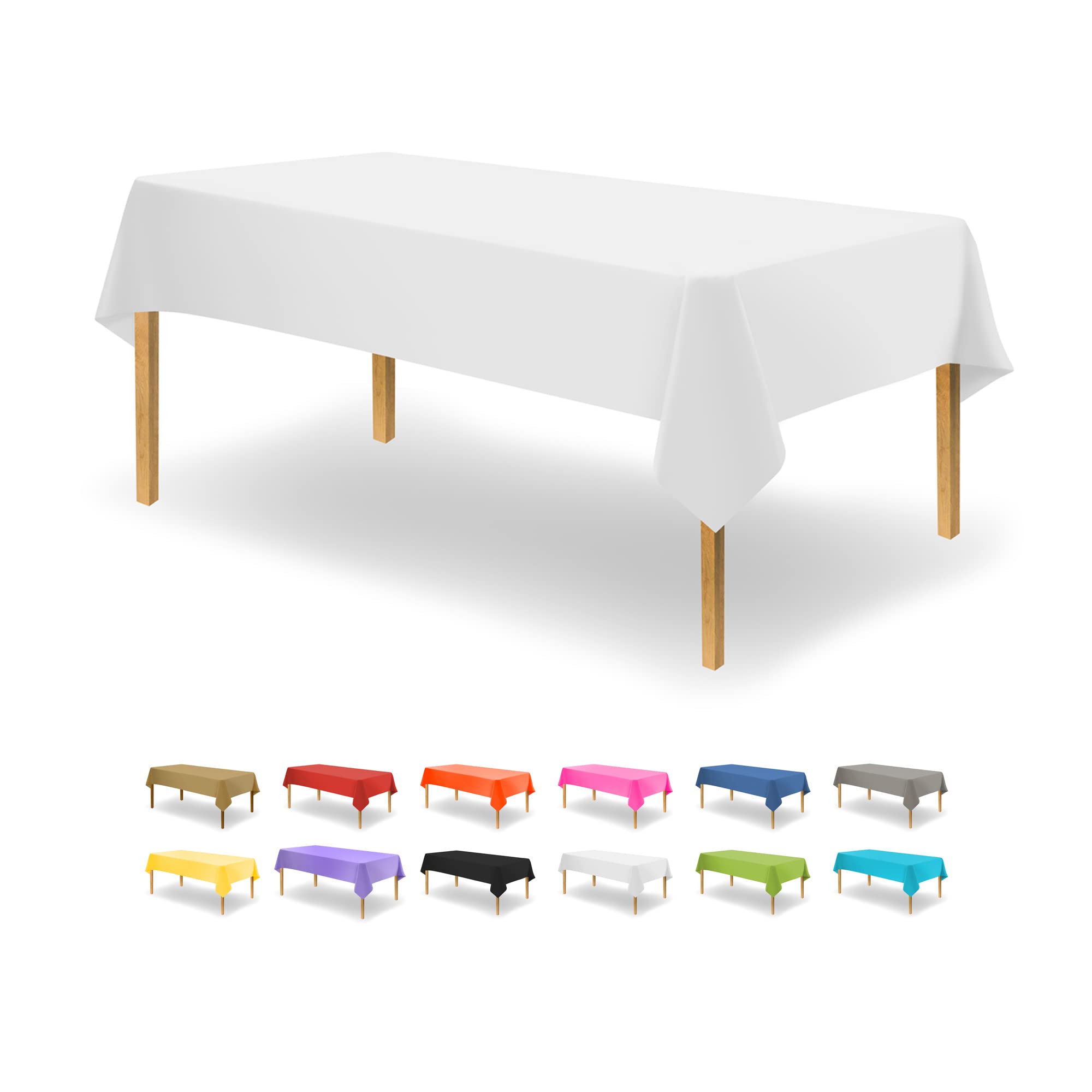 Party Dimensions White Disposable Plastic Tablecloth for Rectangle Tables (12 Pack) Table Cloths for Parties, Events & Weddings, Indoors Outdoors, 54 x 108 inches, Plastic Table Cover