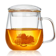 DOPUDO Glass Tea Cup with Infuser and Lid, 17.6oz/520ml Large Borosilicate Teacup,Tea Glass, Clear Mug for Loose Leaf Tea, Blooming Tea, Microwave & Dishwasher Safe - Tea Maker Gift for Birthday