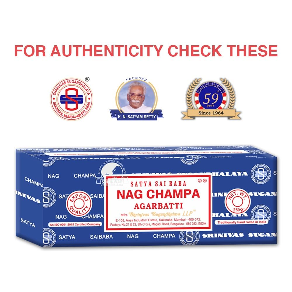 Satya Sai Baba Nag Champa Agarbatti, 250gms Hand Rolled Fine Quality Incense Sticks for Purification, Relaxation, Positivity, Yoga, Meditation
