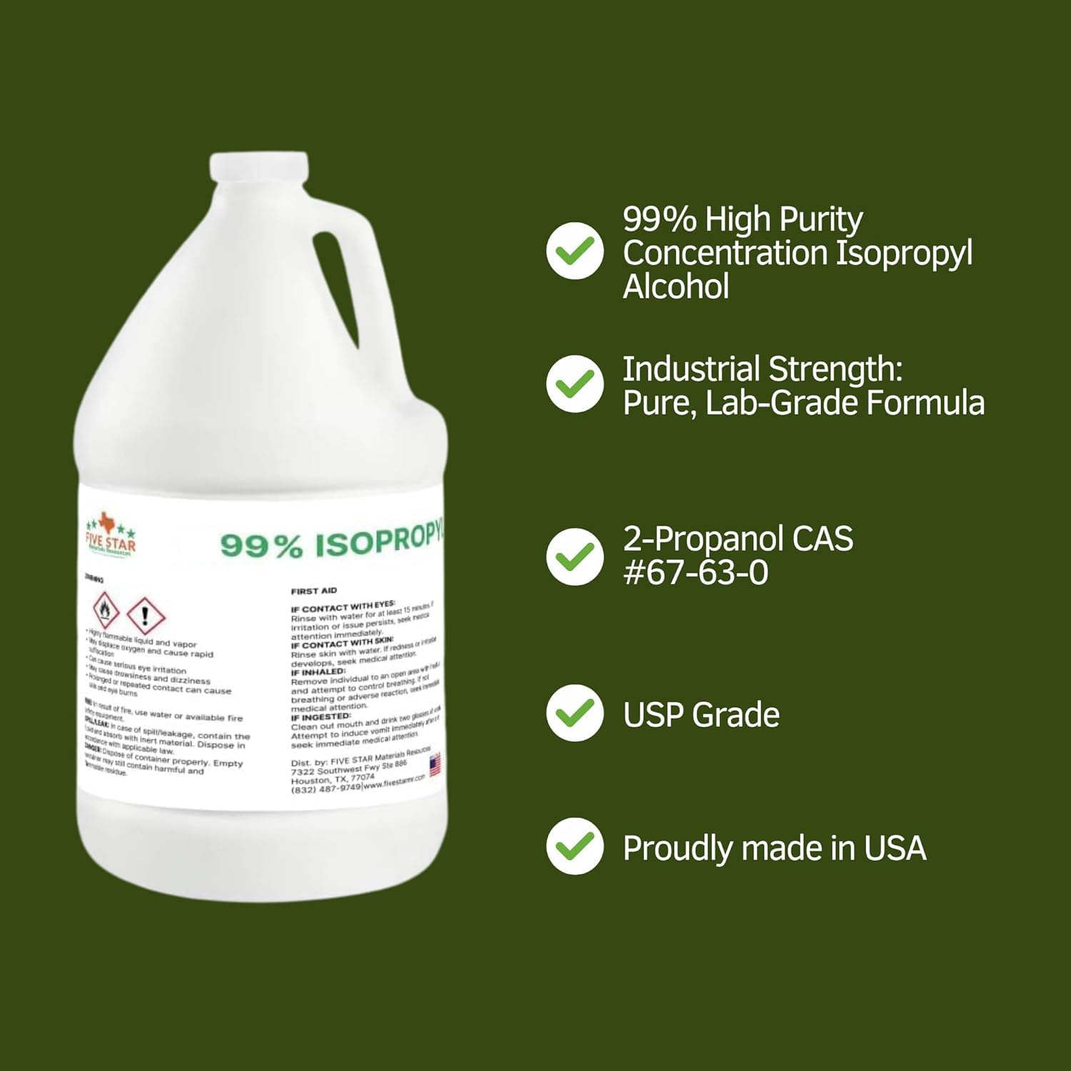 99% Pure Isopropyl Alcohol, 99 Percent IPA 1 Gallon, USP Grade, Made in The USA (4 Quarts, 1 Gallon,128 fl oz)