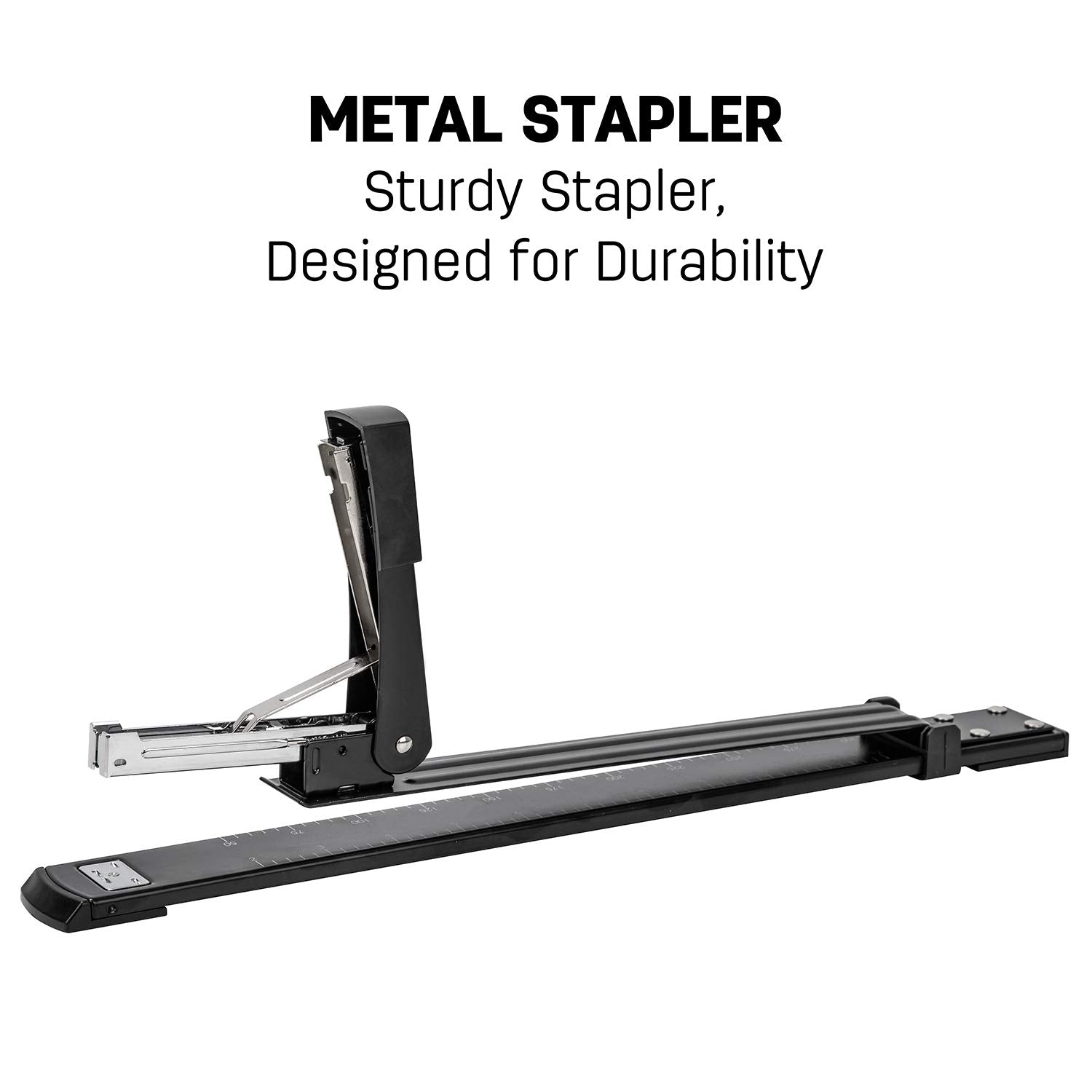 Deli Long Reach Stapler with 1000 Staples, 20 Sheet Capacity, Long Arm Standard Staplers for Booklet or Book Binding, Black