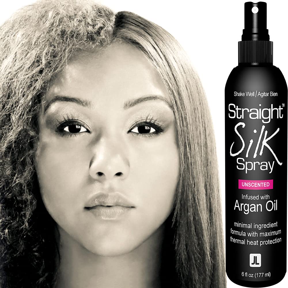 Straight Silk Spray with Moroccan Argan Oil | Hair Straightening Protector & Detangler | Alcohol-Free | Heat Protectant up to 450 degreesF | Flat-Iron | Blow-Dry | Unscented | Hair Spray | MADE IN USA (6oz)