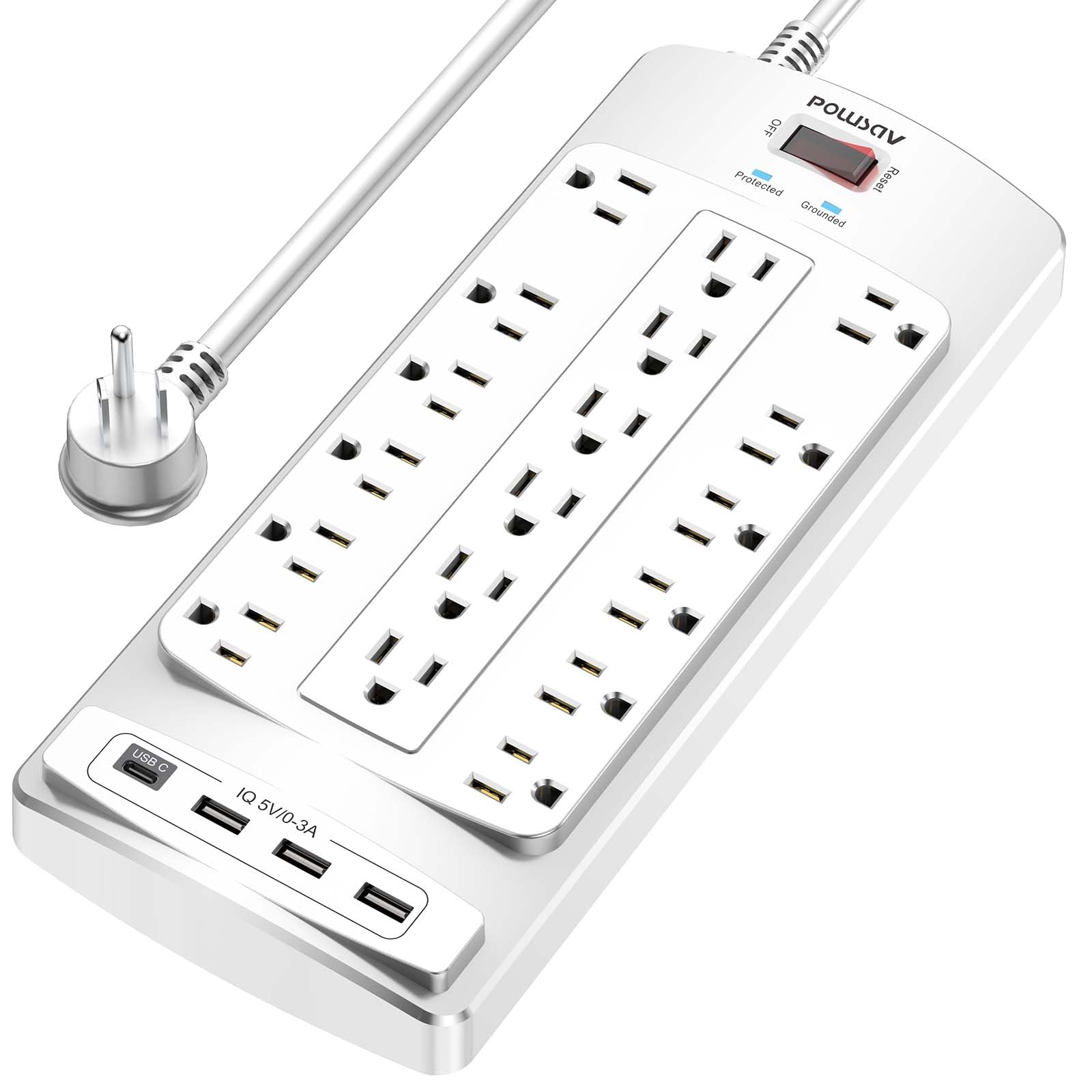 18 Outlets Surge Protector Power Strip - 6 Feet Flat Plug Heavy Duty Extension Cord with 18 Widely Outlets and 4 USB Ports, 2100 Joules, Black, ETL Listed
