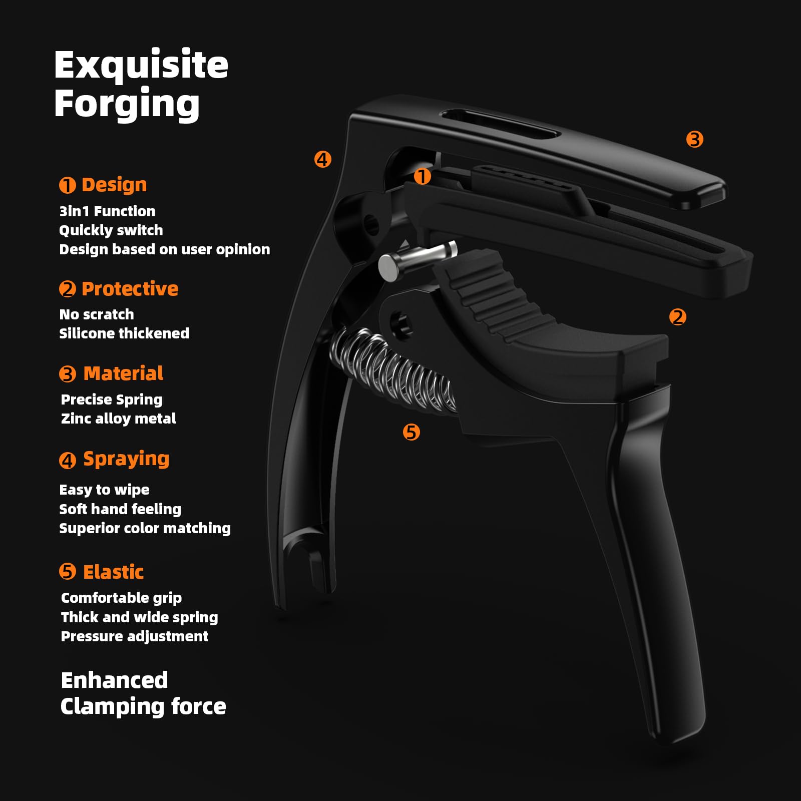 Guitar Capo,TANMUS 3in1 Zinc Metal Capo for Acoustic and Electric Guitars (with Pick Holder and 4Picks),Ukulele,Mandolin,Banjo,Guitar Accessories