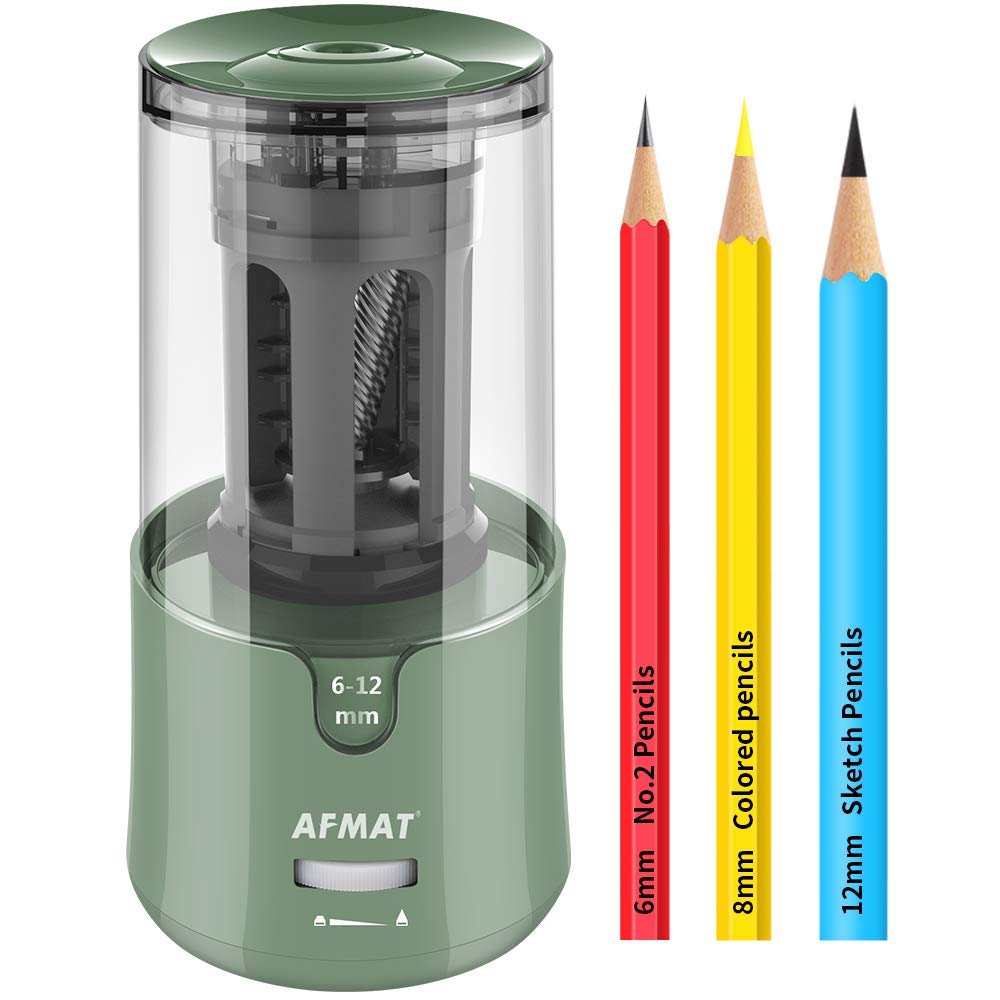 AFMAT Electric Pencil Sharpener, Pencil Sharpener for Colored Pencils, Auto Stop, Super Sharp & Fast, Electric Pencil Sharpener Plug in for 6-12mm No.2/Colored Pencils/Office/Home-Black