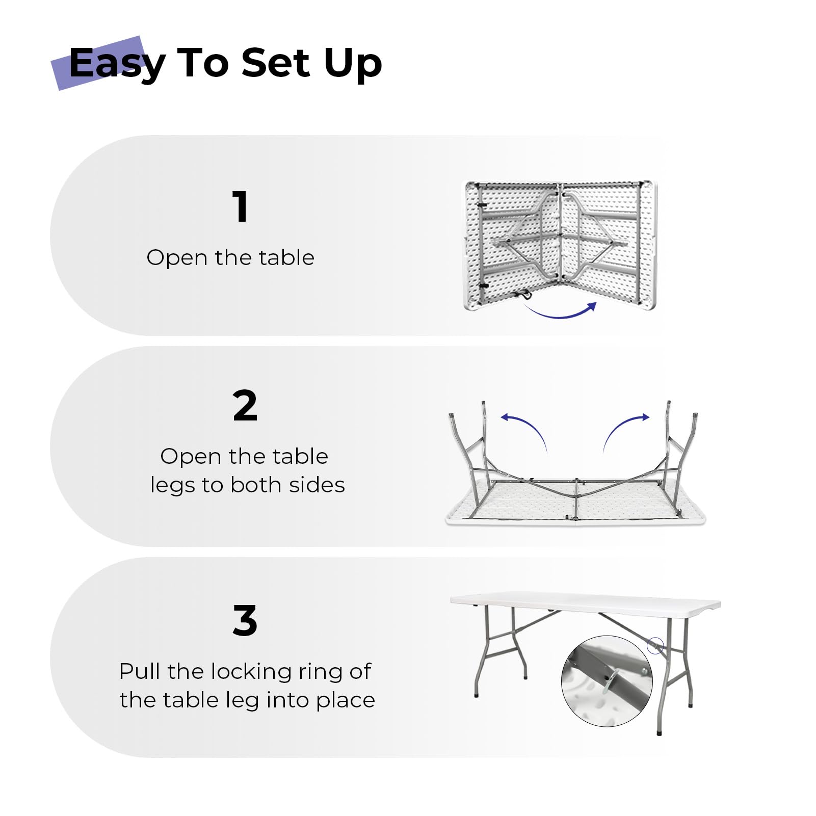 Byliable Folding Table 6ft Portable Heavy Duty Plastic Fold-in-Half Utility Foldable Table Plastic Dining Indoor Outdoor for Camping, Picnic and Party, White