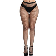 E-Laurels Womens High Waist Patterned Fishnet Tights Suspenders Pantyhose Thigh High Stockings Black (Black Fishnet Tights M_hole)