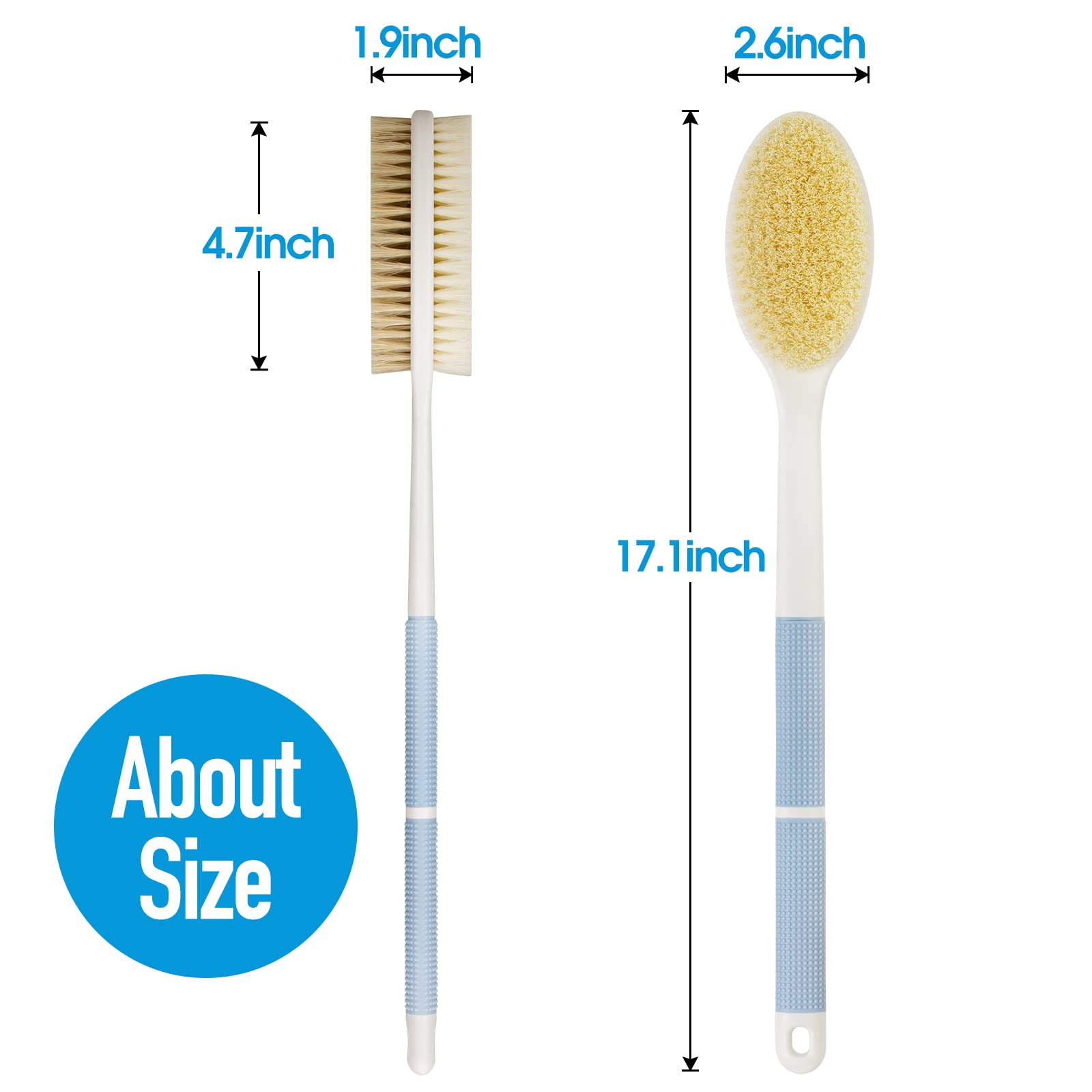 Backski Back Scrubber Anti Slip for Shower,Shower Brush Long Handle with Stiff and Soft Bristles,Body Exfoliator for Bath or Dry Brush(Blue)