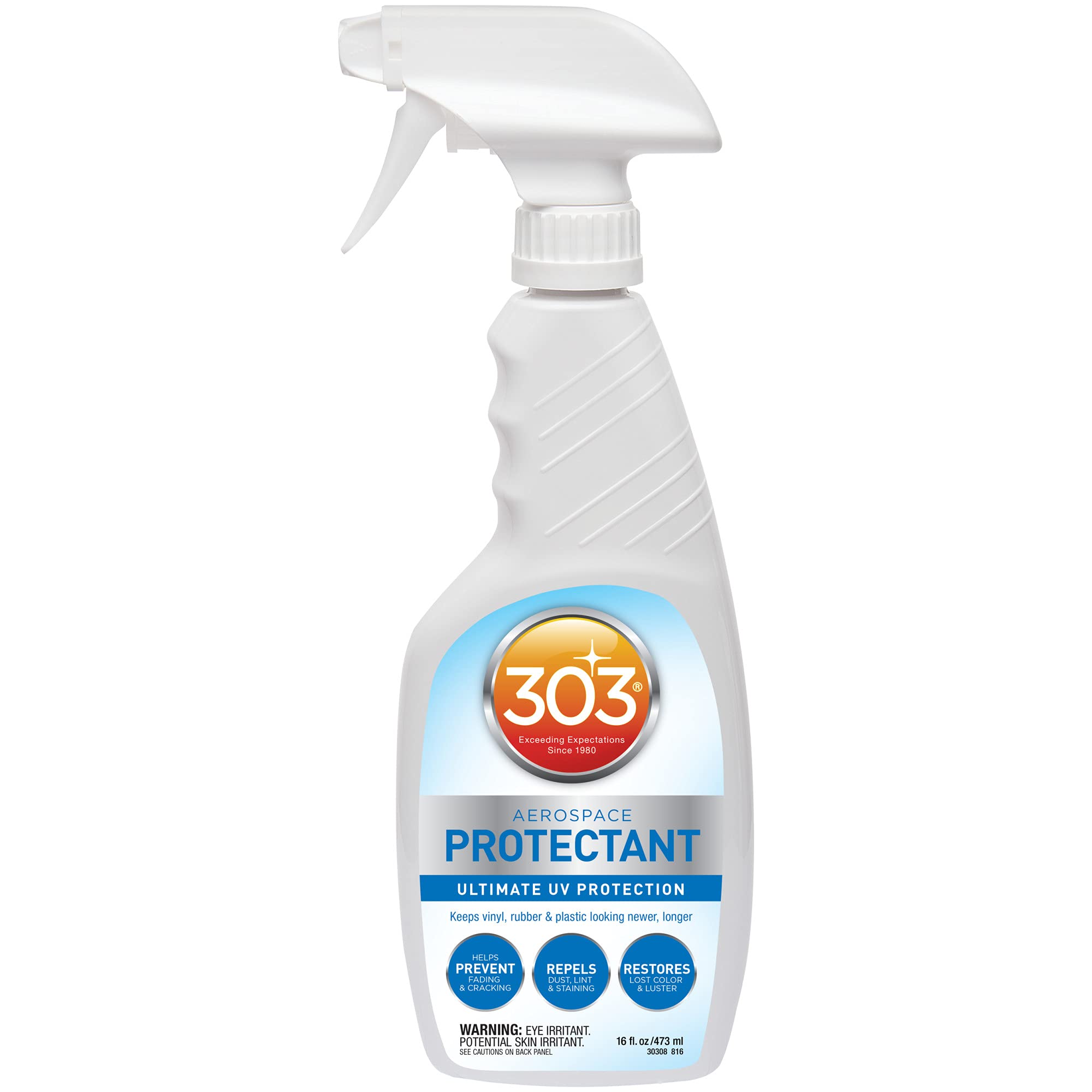 303 Products (30308CSR) UV Protectant Spray for Vinyl, Plastic, Rubber, Fiberglass, Leather & More – Dust and Dirt Repellant - Non-Toxic, Matte Finish, 16 Fl. oz., White