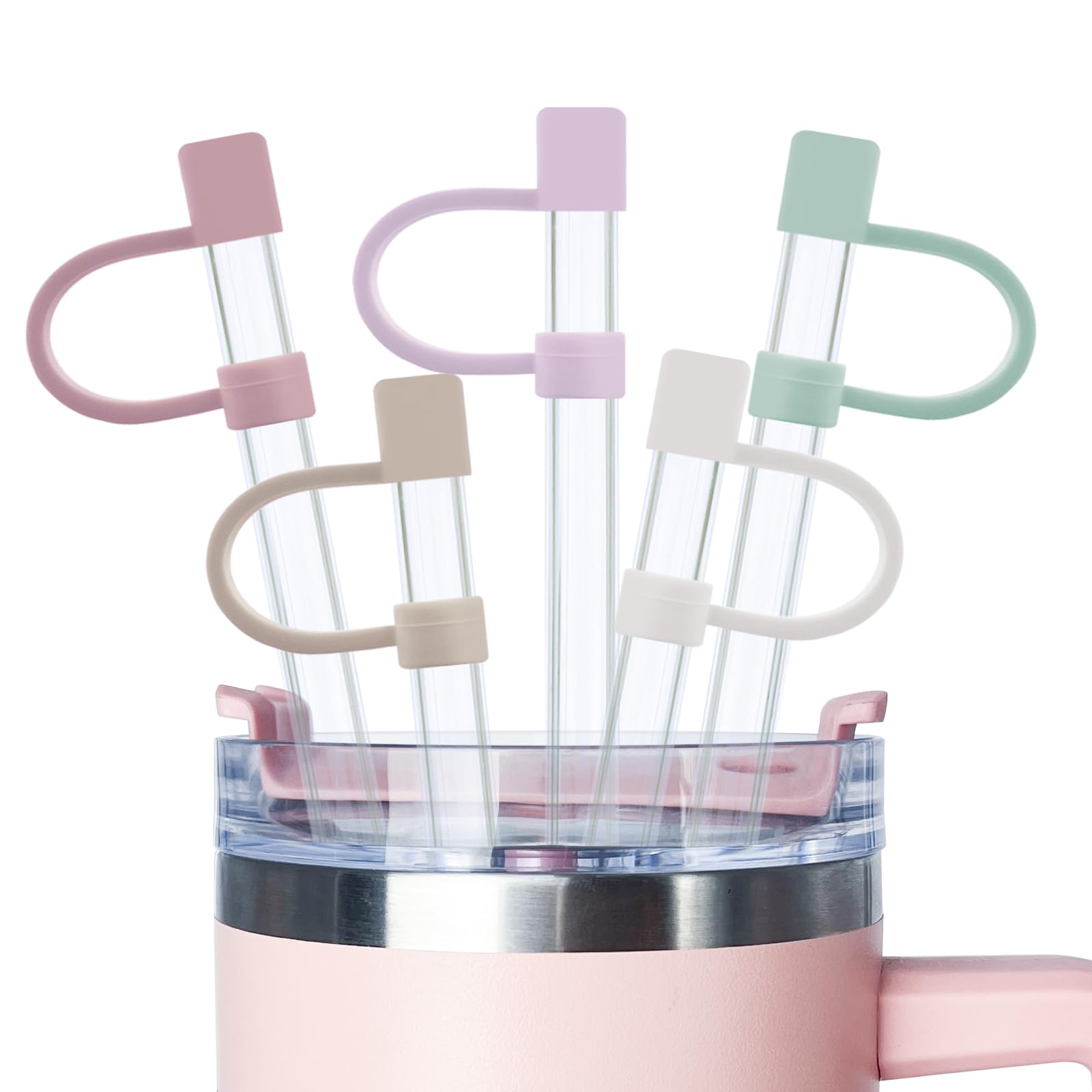 Velaco 5Pcs 0.4in/10mm Diameter Silicone Straw Covers Cap Compatible with Stanley 20 30&40 Oz Cup, Straw Toppers for Stanley 40 Oz Tumbler with Handle, Dust-Proof Straw Caps for Water Bottle