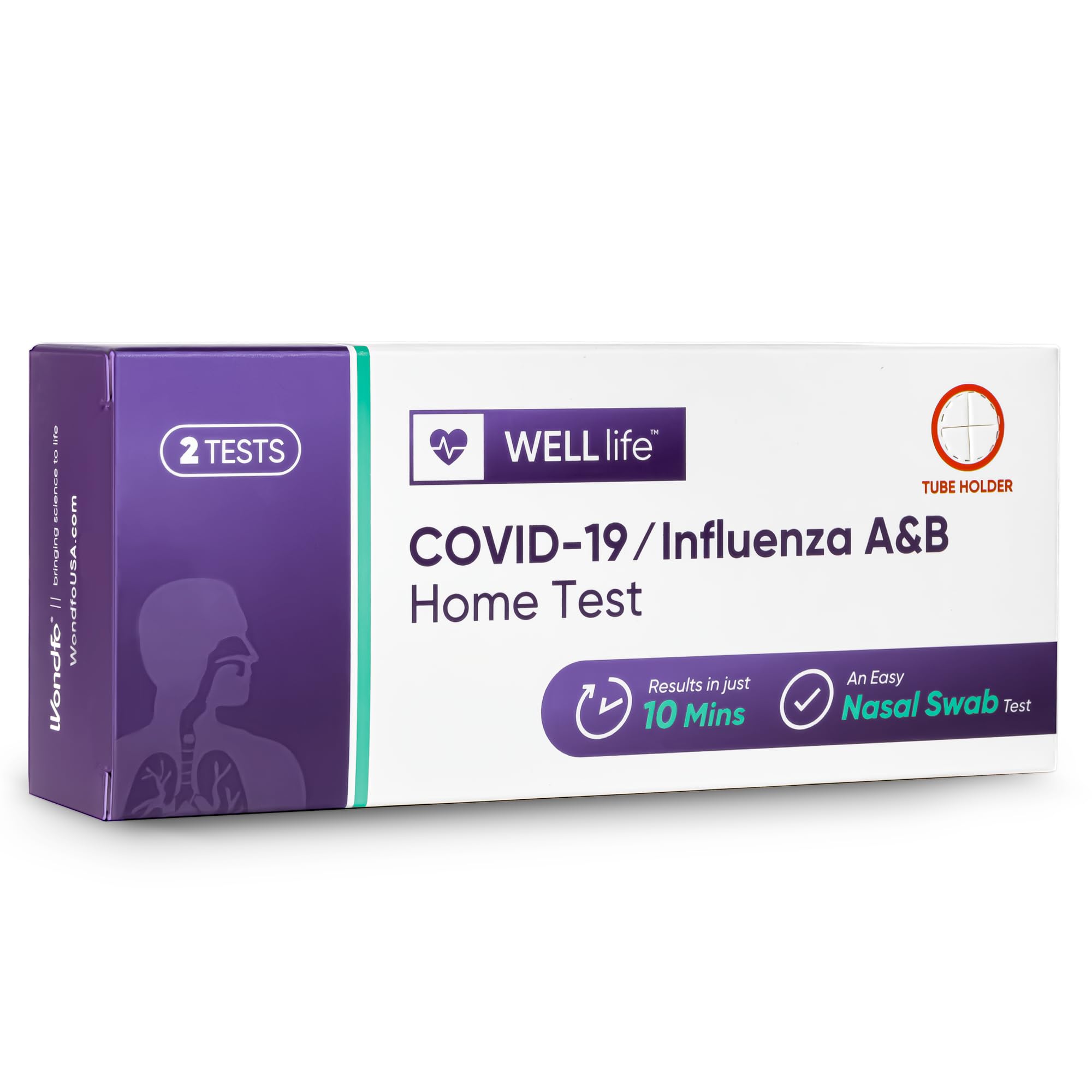 WELLlife COVID-19 & Flu A/B Home Test Kit, Easy-to-Use OTC Covid & Flu Test, Fast 10-Min Results with Non-Invasive Nasal Swab, 2 Tests, FDA EUA Authorized for Fast, Accurate Home Use