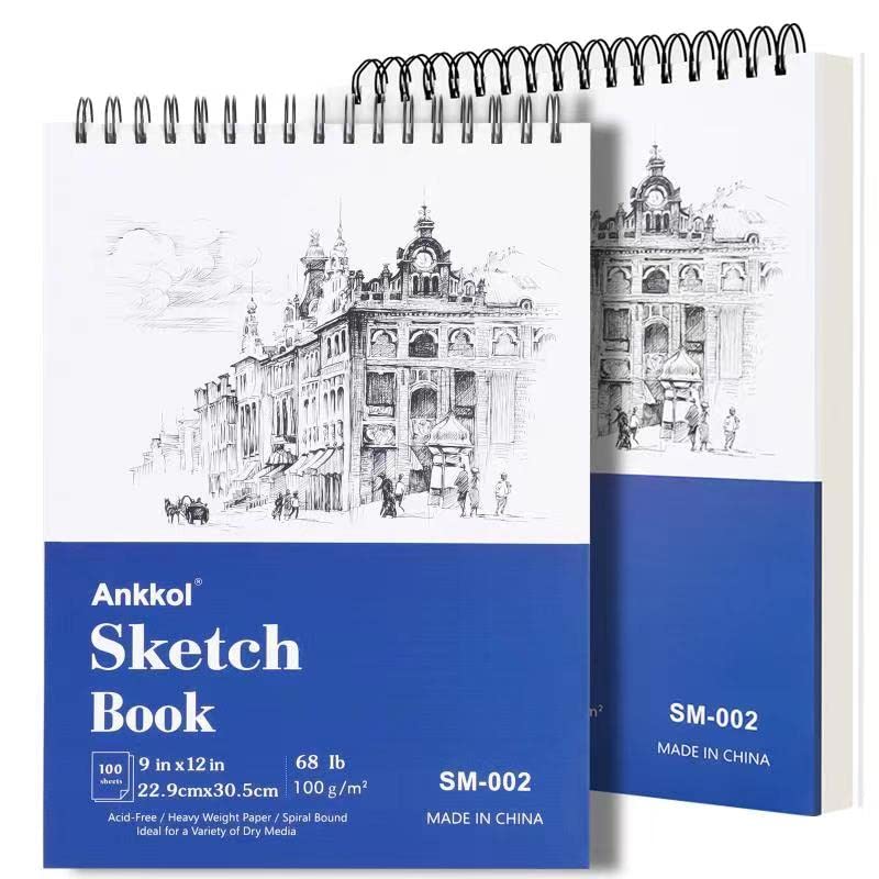 9" x 12" Sketch Book, Hardcover Sketchbook, Top Spiral Bound Sketch Pad, 100 Sheets (68lb/100gsm) Drawing Paper Pad, Art Supplies for Adults for Kids Drawing Notebook.