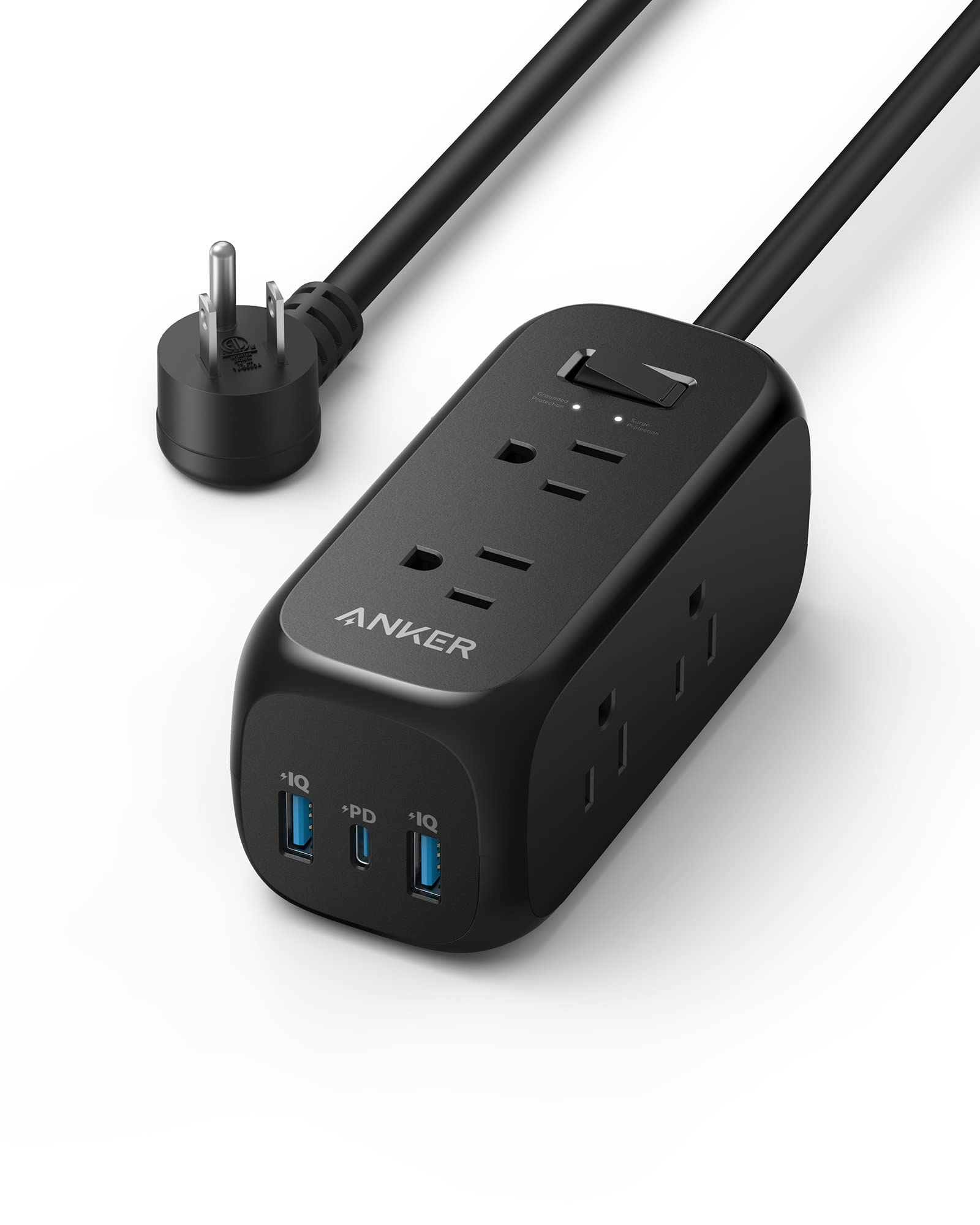 Anker USB C Power Strip Surge Protector(300J), Power Strip, 6 Outlets, 20W Power Delivery, 3-Side Outlet Extender, 5ft Extension Cord, TUV Listed, Ideal for Desk use, Compact for Small Spaces