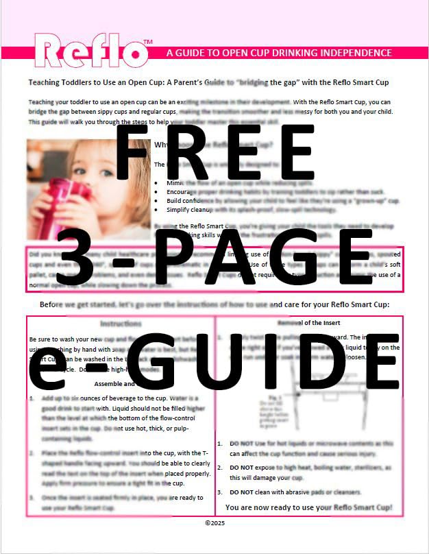 BUNDLE: Reflo Smart Cup (Clear 1-Pack) Open Training Cup, Toddler Cup, 360 Control-Flow, AND free training and use e-guide via QR code on packaging.