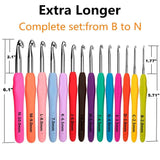 Yarniss 14 Size Crochet Hooks Set,2mm(B)-10mm(N) Ergonomic Crochet Hooks with Case for Arthritic Hands, Extra Long Crochet Needles