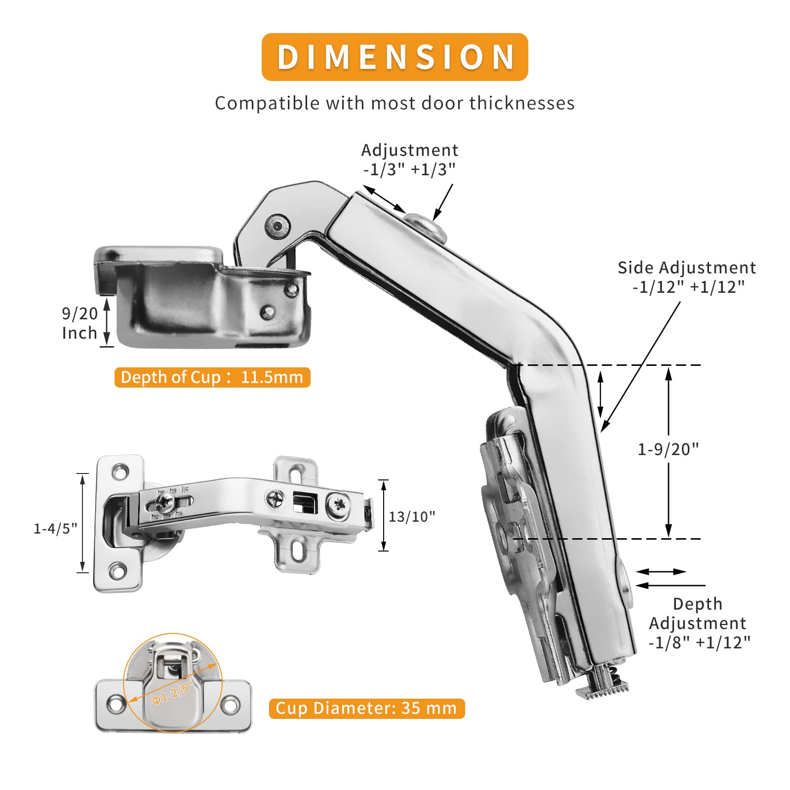 Chibery 2 Pack 1 Pairs 135° Lazy Susan Hinge, Full Overlay Concealed for Corner Kitchen Cabinet Replacement Hardware, Cupboard Folded, Folden Door