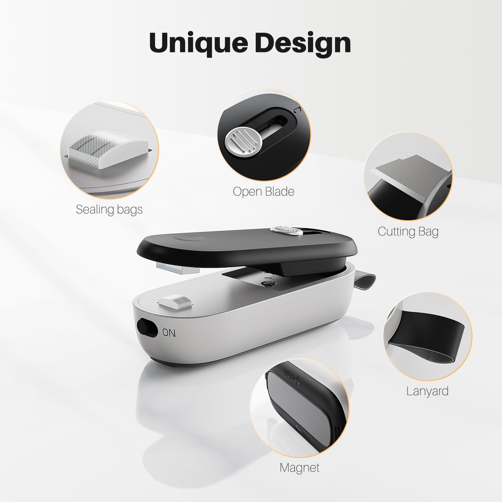 ODSD 2 in 1 Mini Bag Sealer - Heat Seal & Cutter with Lanyard, Portable Handheld Chip Bag Sealer for Snacks, Candies & Food Storage (Batteries Included)