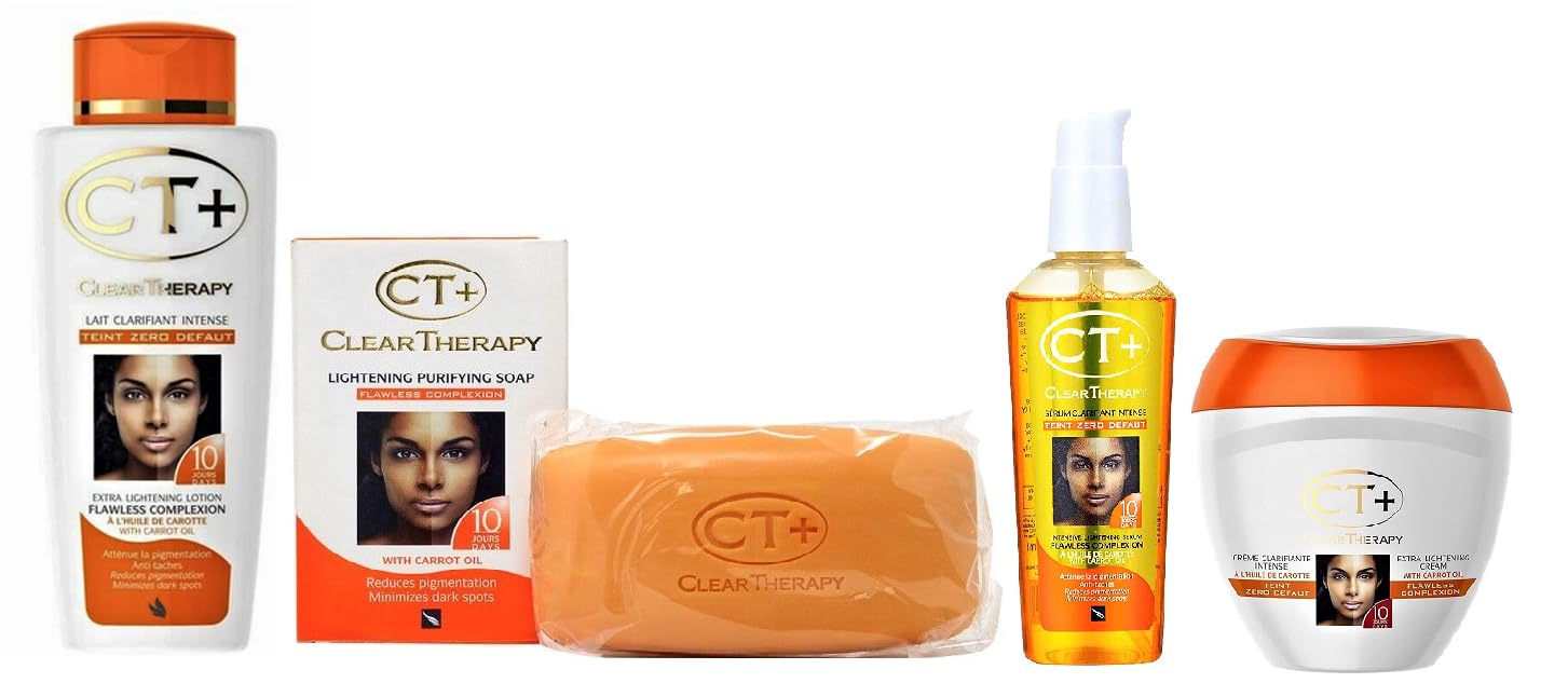 CT+ Clear Therapy Extra Lightening Skin Cream 6.76 & Lotion 8.45oz & Soap 6.17oz & Serum 2.37oz & Liner101 LPS40 Pencil & Sample Fragrance