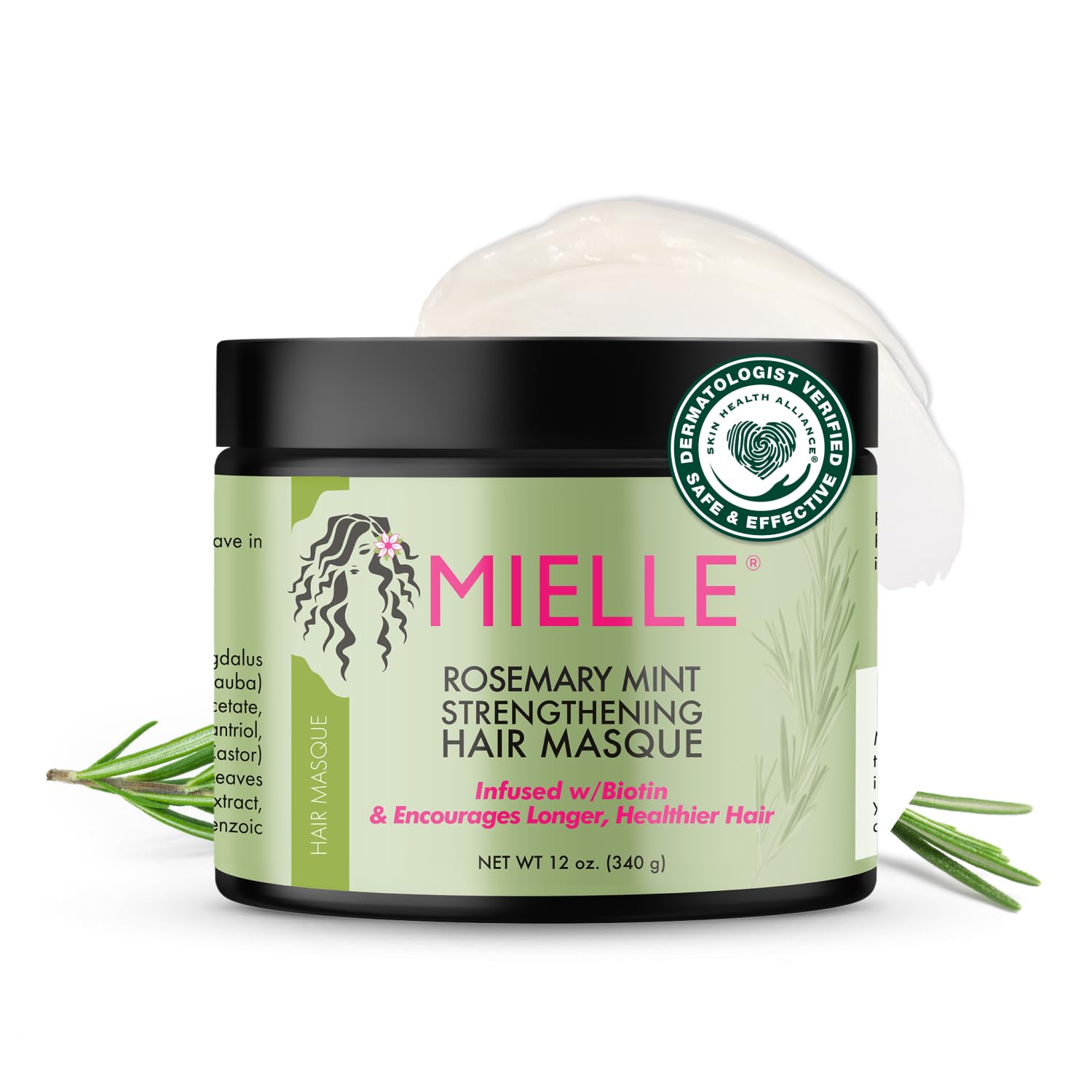 Mielle Organics Rosmarin-Minz stärkende Haarmaske für geschädigtes Haar – Tiefenpflegende Kur angereichert mit Biotin, Honig & Kokosöl – Unterstützt längeres, gesünderes Haar (340 g)