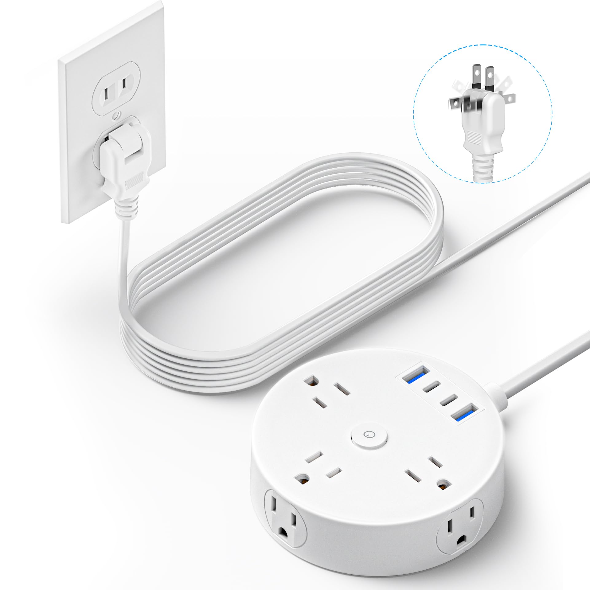 10FT 2 Prong Power Strip, Yozisital 2 Prong to 3 Prong Outlet Adapter, Flat Extension Cord, Surge Protector with Rotating Plug, 6 Outlets 4 USB(2 USB C), Wall Mount, Ideal for Non-Grounded Outlets