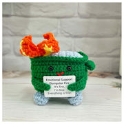 Emotional Support Crochet Dumpster Fire with Positive Card, Cute Room Decor Knitted Toys Funny Crochet Support Buddies Gifts for Friends(Green)