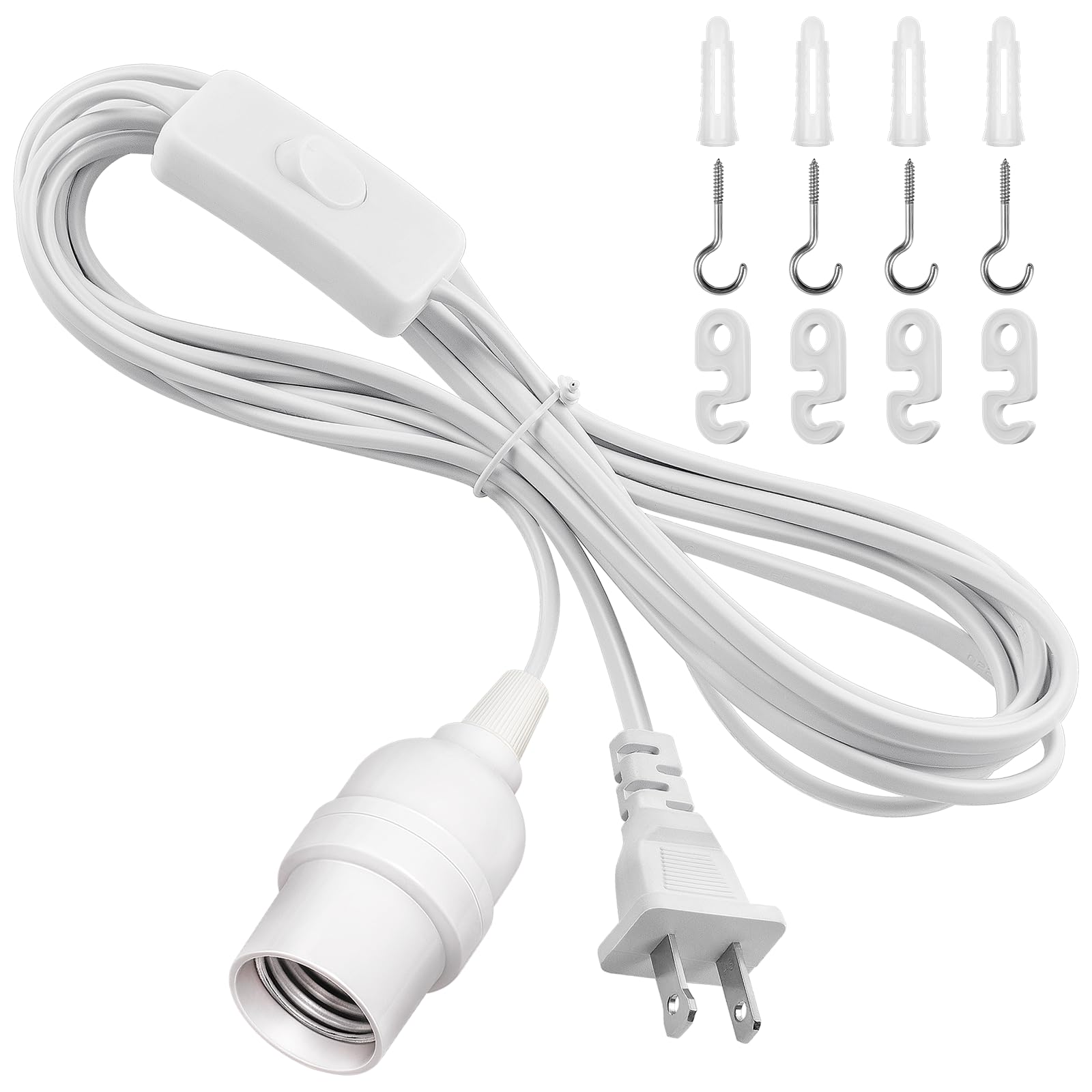 DiCUNO Hanging Lantern Extension Cord Cable, E26 Pendant Light Socket On Off Inline Cord Switch Control Lamp, Switch Close to Polarized Plug, 13 Feet, White, 1-Pack