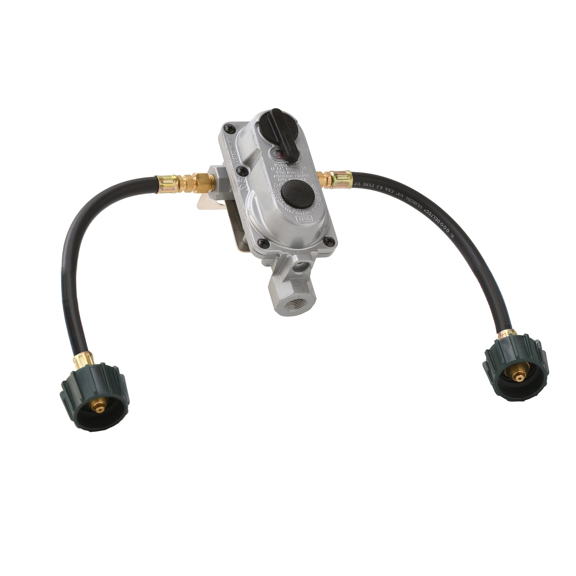 Flame King (KT12ACR-2) 2-Stage Auto Changeover LP Propane Gas Regulator With Two 12 Inch Pigtails For RVs, Vans, Trailers