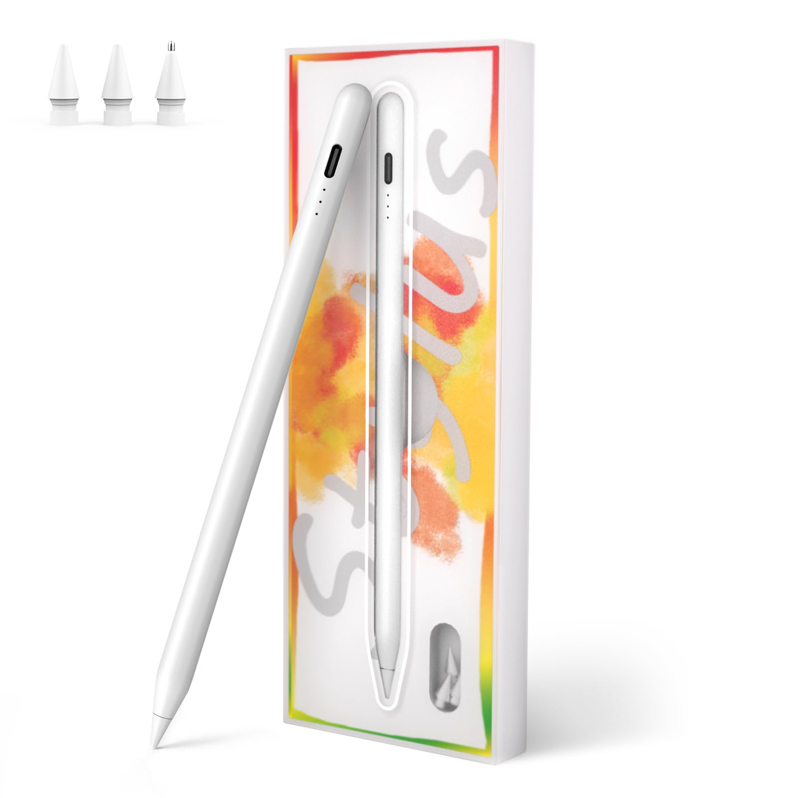 Pencil for Apple iPad 2018-2024 with Magnetic Wireless Charge-3X Fast Charge Stylus Pen for iPad Air 3/4/5/M2, iPad Pro 11"/12.9"/M4, iPad Mini 5/6, iPad 6/7/8/9/10, Palm Rejection, Tilt Sensitivity