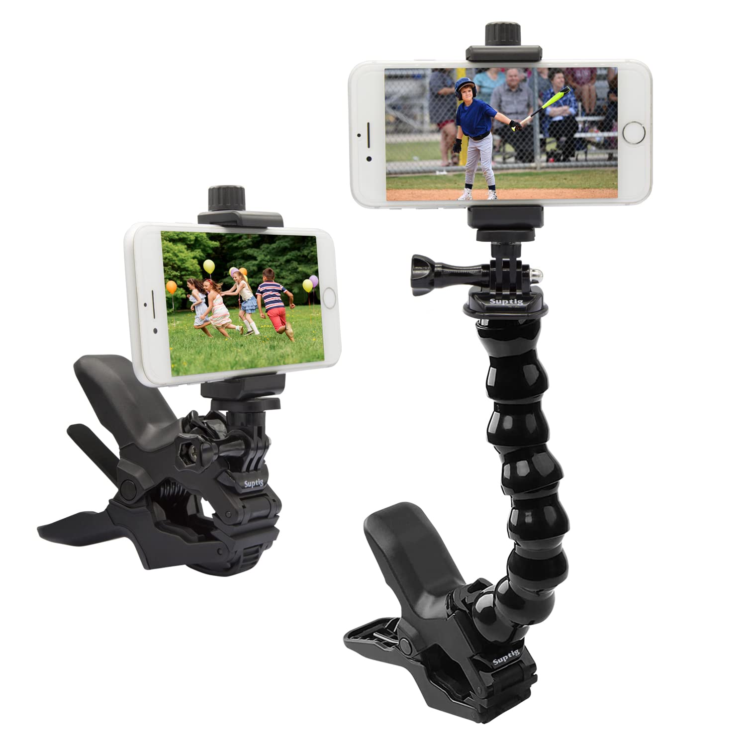 Suptig Phone Holder Desk Gooseneck Mount, Cell Phone Clamp Clip for Pole, Mount Stand, Compatible for iPhone 16 Plus iPhone 15 Pro 14 Plus Xs Max XR X 8 7 6 6s Plus and Other 4-7'' Device
