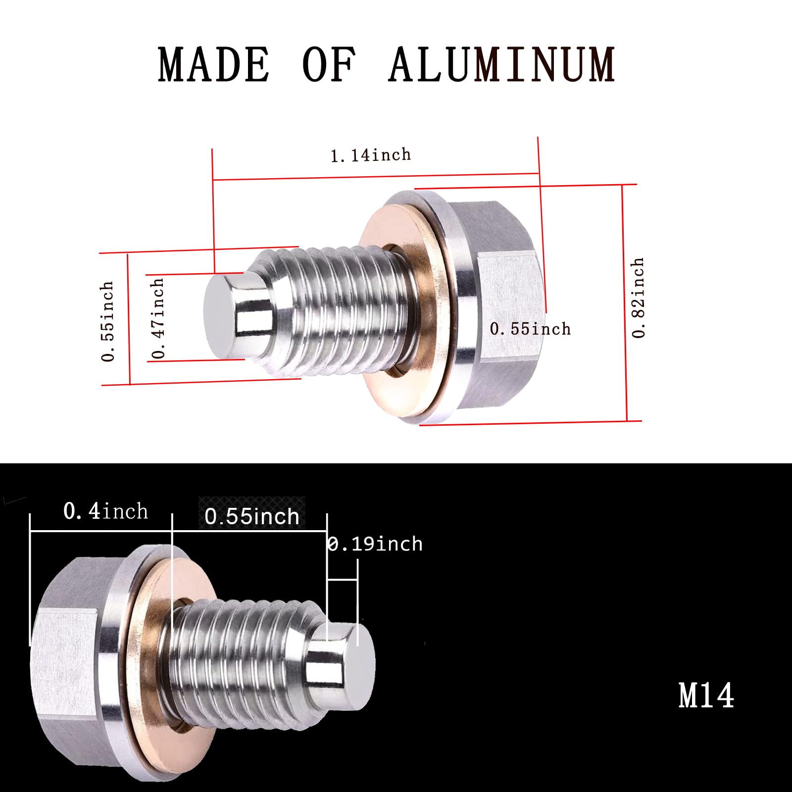 M14x1.5 Magnetic Oil Drain Plug, Magnetic Stainless Steel Oil Pan Drain Nut Bolt with 5PCS Copper Crush Washer Anti Leakage, Universal Leak-proof Replacement,Fits Most Cars,Motorcycles,Boats