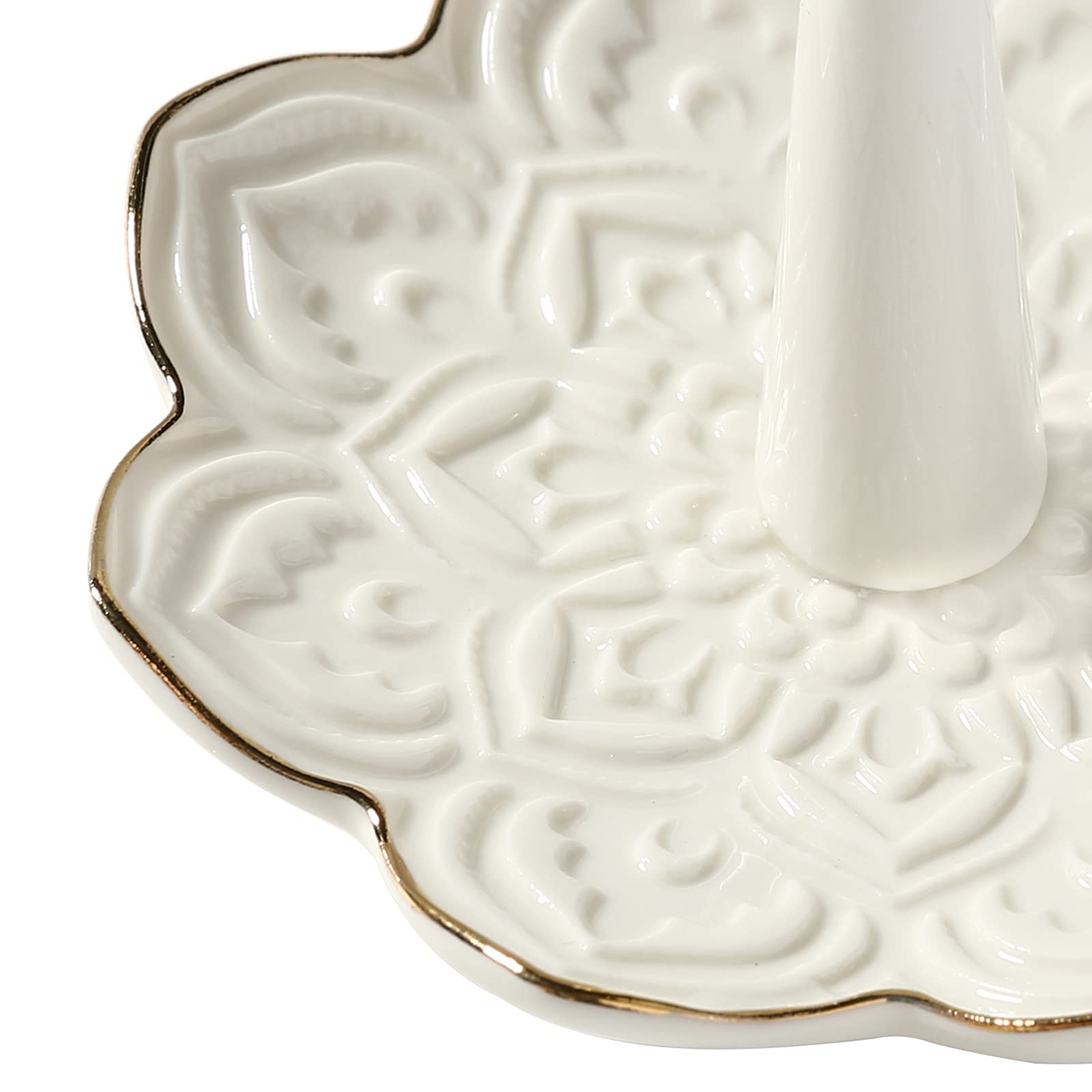 RUIMIC Ceramic White Mandala Jewelry Holder Decorative Ring Holder/Trinket Tray Valentine Engagement Wedding Birthday Gifts for Women Her