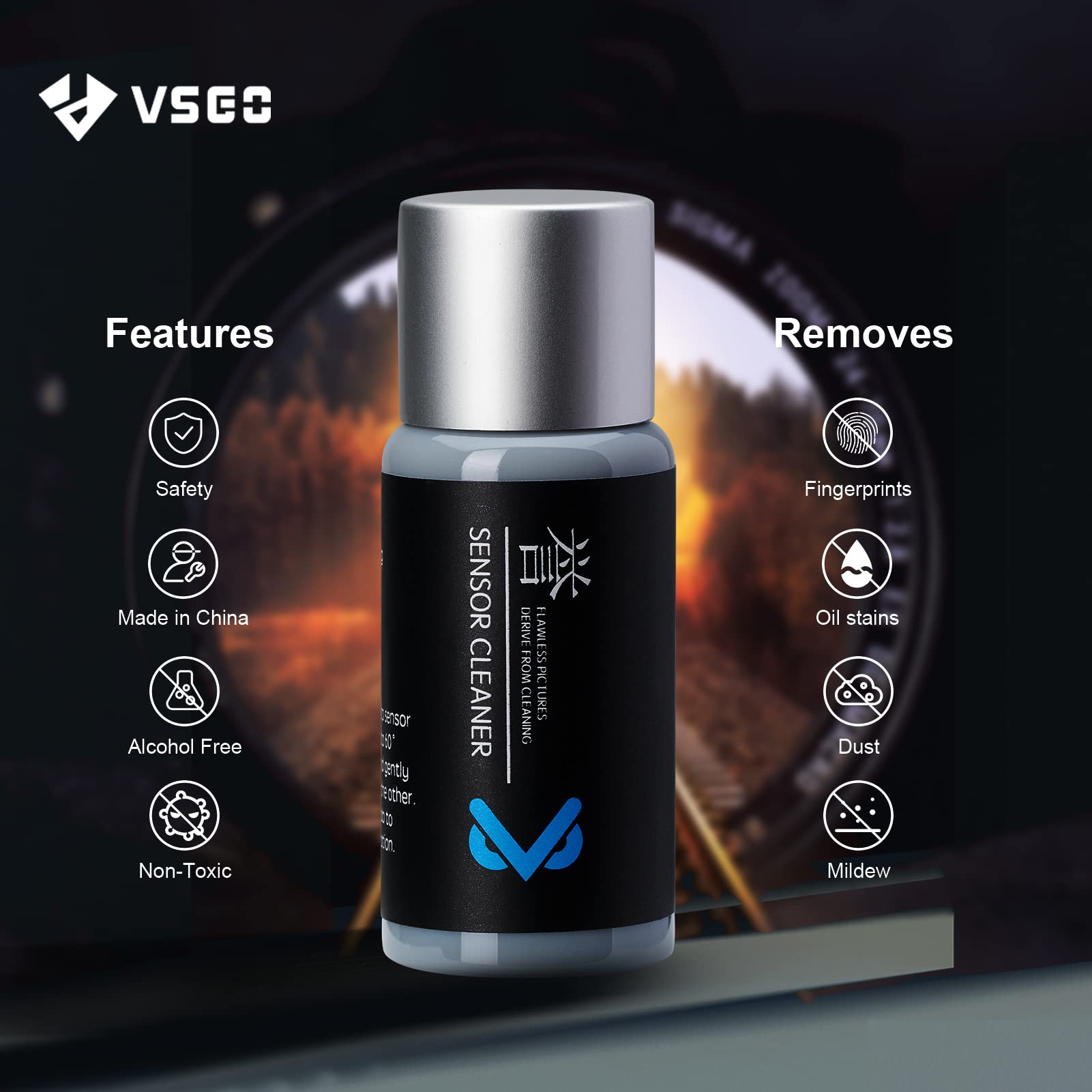 VSGO VS-S03E Full Frame Sensor Cleaning Kit, 12pcs Sensor Swabs & 10ml Cleaner, Compatible with Sony, Nikon, Canon FF CCD CMOS