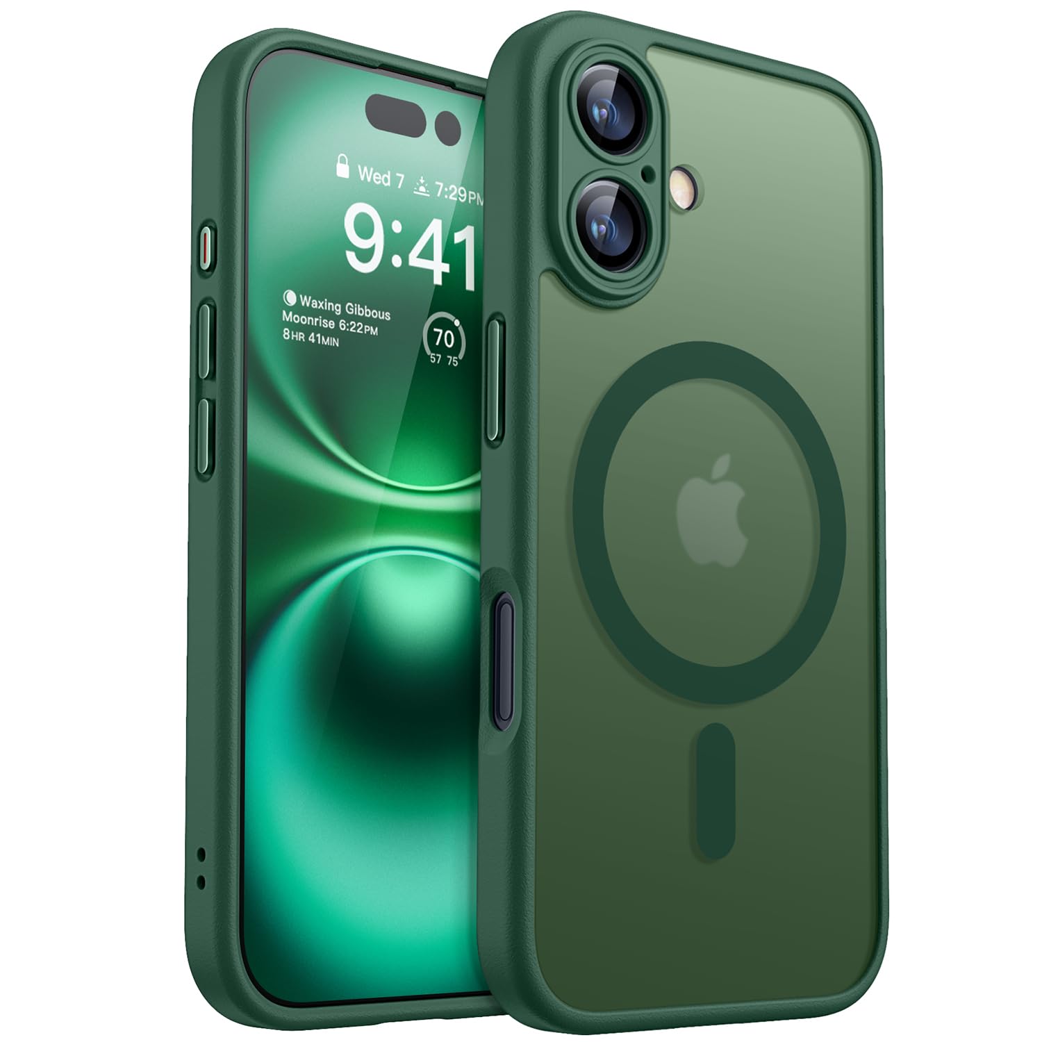CANSHN Magnetic Compatible with iPhone 15 Pro Max Case, Upgraded [Full Camera Protection] [Compatible with Magsafe] [Translucent Matte] Shockproof Protective Phone Case Cover 6.7 Inch - Deep Green
