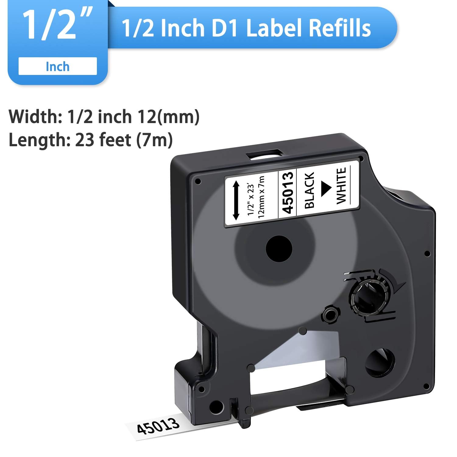 6-Pack Dymo D1 Label Tape 45013 Black on White 1/2 Inch x 23 Feet Compatible for DYMO LabelManager 160 280 210D 360D 420P Wireless PnP 220P 260P 500TS 450DUO