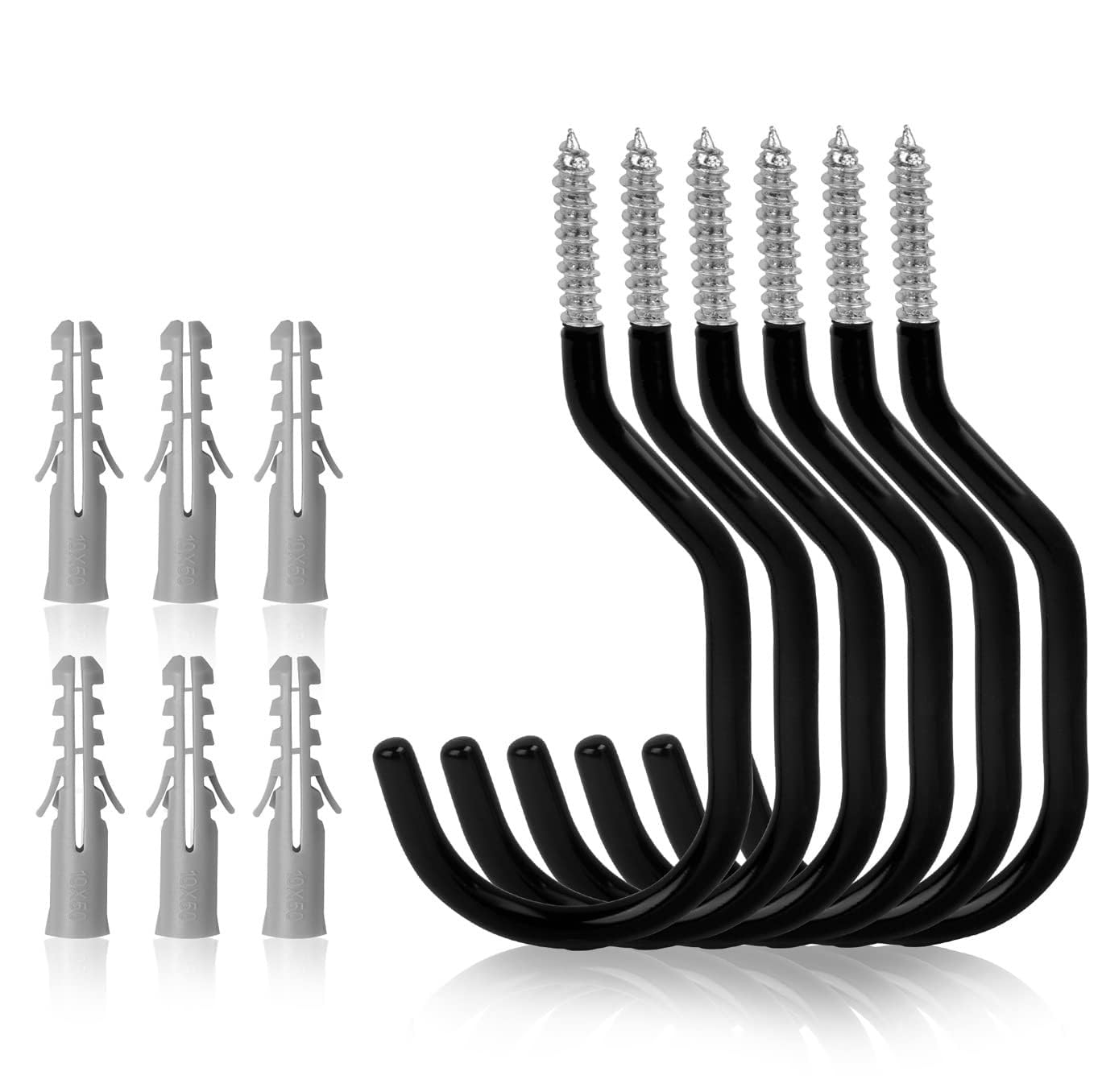 HORUSDY 6 Pack Heavy Duty Bike Hook, 6 inches, Capacity 100LBS, Bike Hooks for Garage Wall and Bike Hooks for Garage Ceiling