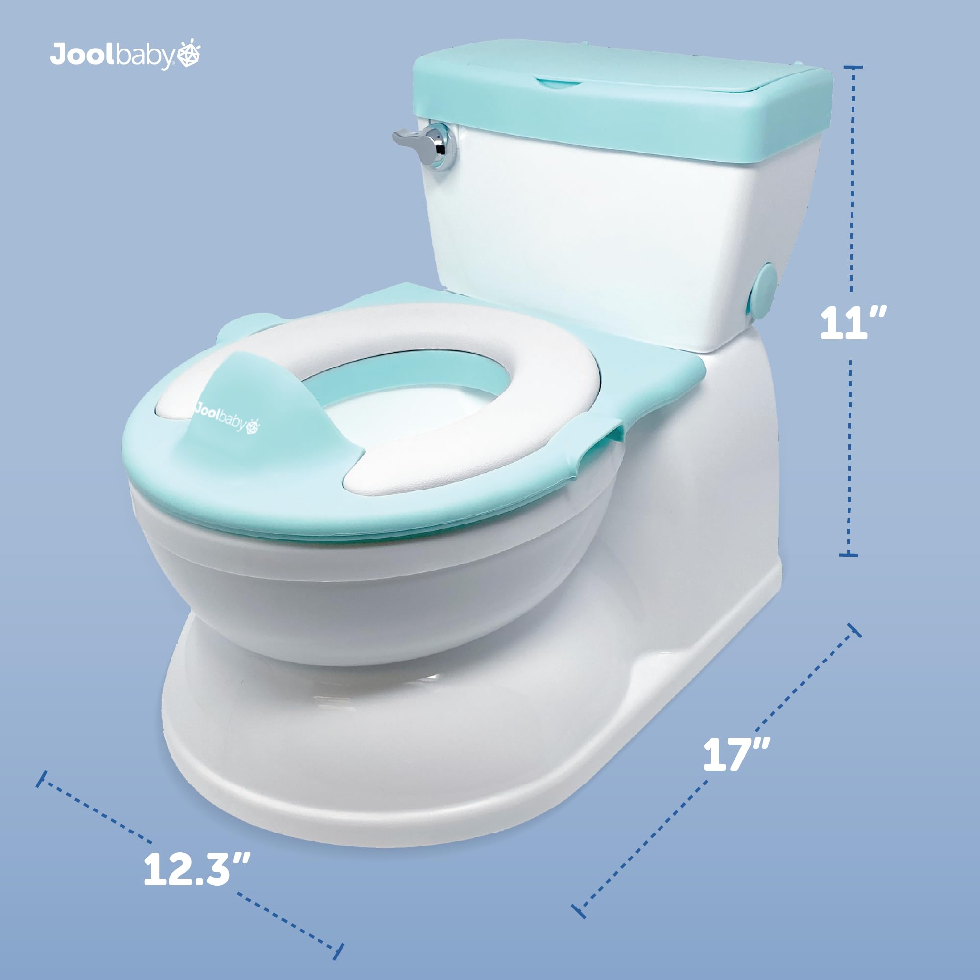 Real Feel 2-in-1 Potty with Wipes Storage, Flushing Sounds & Disposable Liners - Realistic Toilet - Easy to Clean & Assemble - Jool Baby (Aqua)