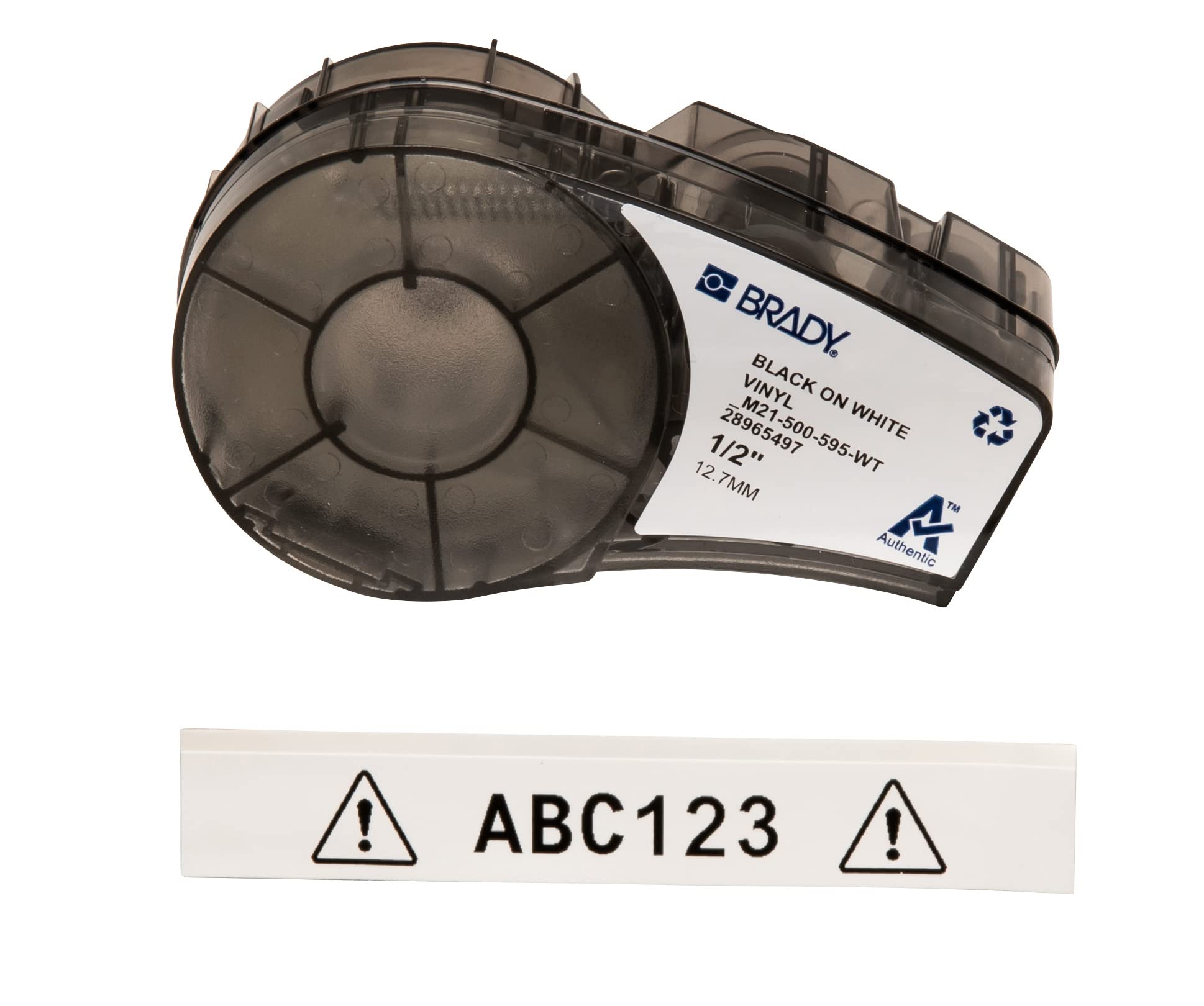 Brady Authentic (M21-500-595-WT) All-Weather Vinyl Label for Indoor/Outdoor ID, Lab and Equipment Labeling, Black on White- For M210, M210-LAB, M211, BMP21-PLUS and BMP21-LAB Printers, .5" W 21' L