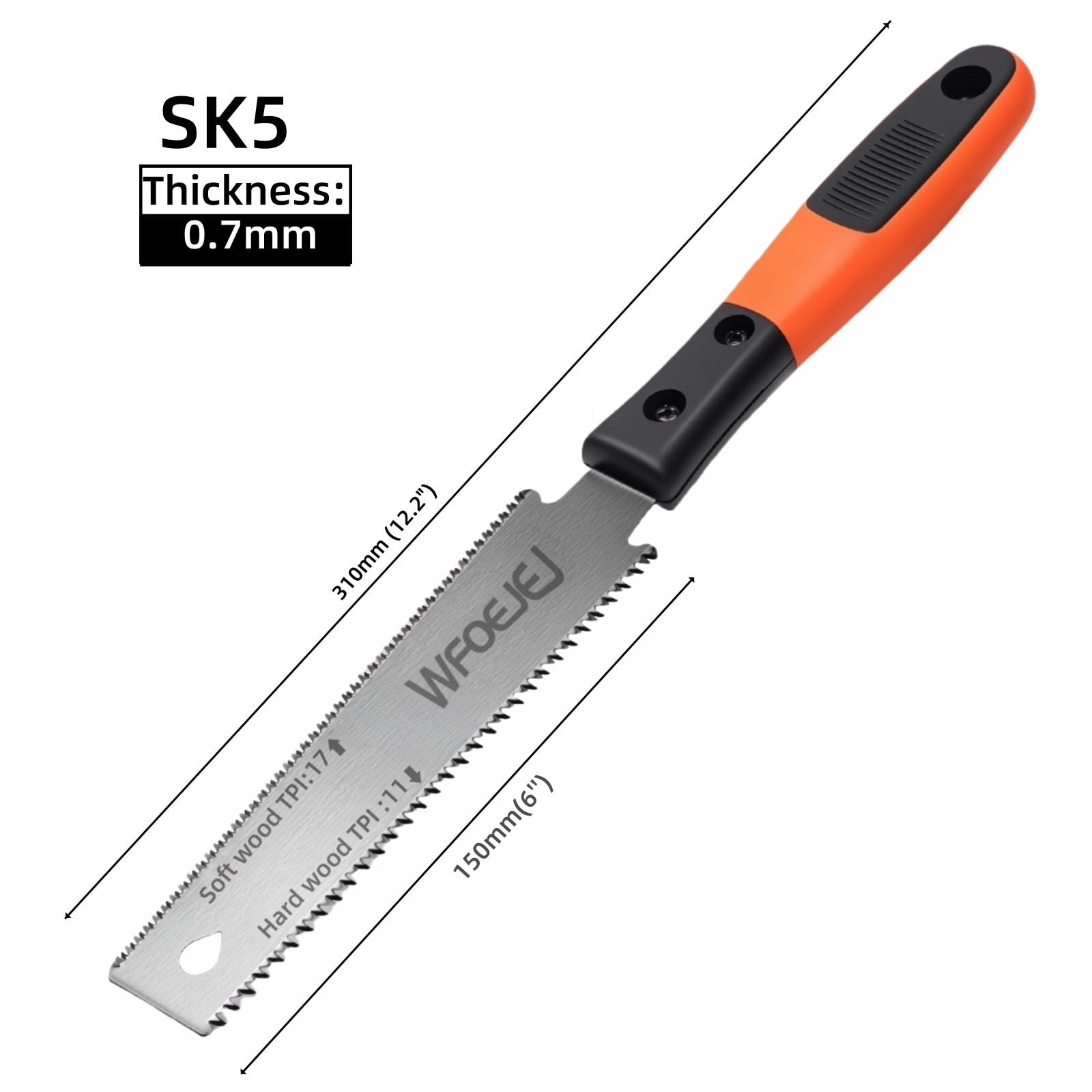 Japanese Hand Saw, 6-Inch Double-Edge Pull Saw, SK5 Flexible Blade,11/17 TPI Blade with Soft Grip Handle for Hardwood & Softwood Woodworking.