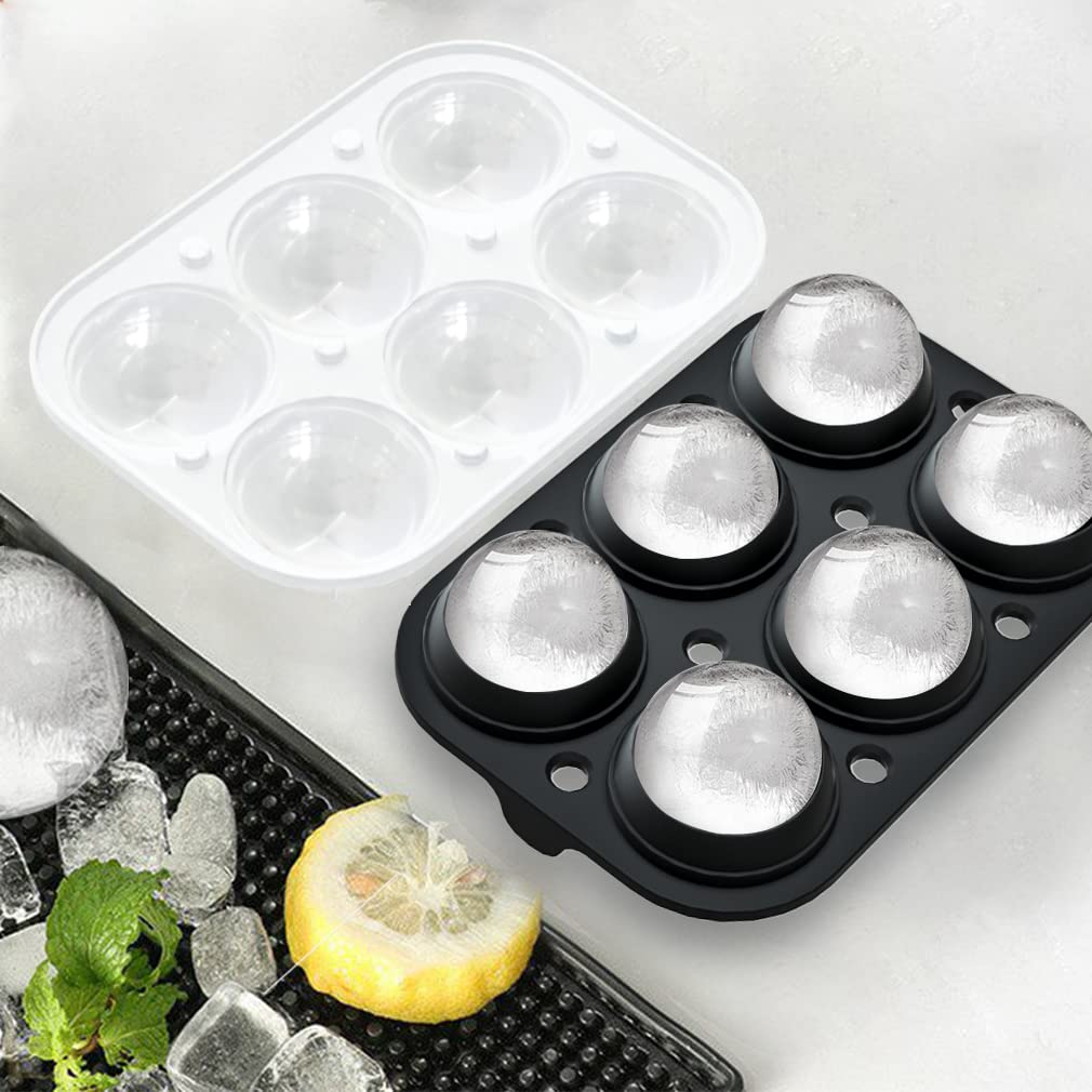 ROTTAY Ice Cube Trays (Set of 2), Sphere Ice Ball Maker with Lid & Large Square Ice Cube Maker for Whiskey, Cocktails and Homemade, Keep Drinks Chilled Black