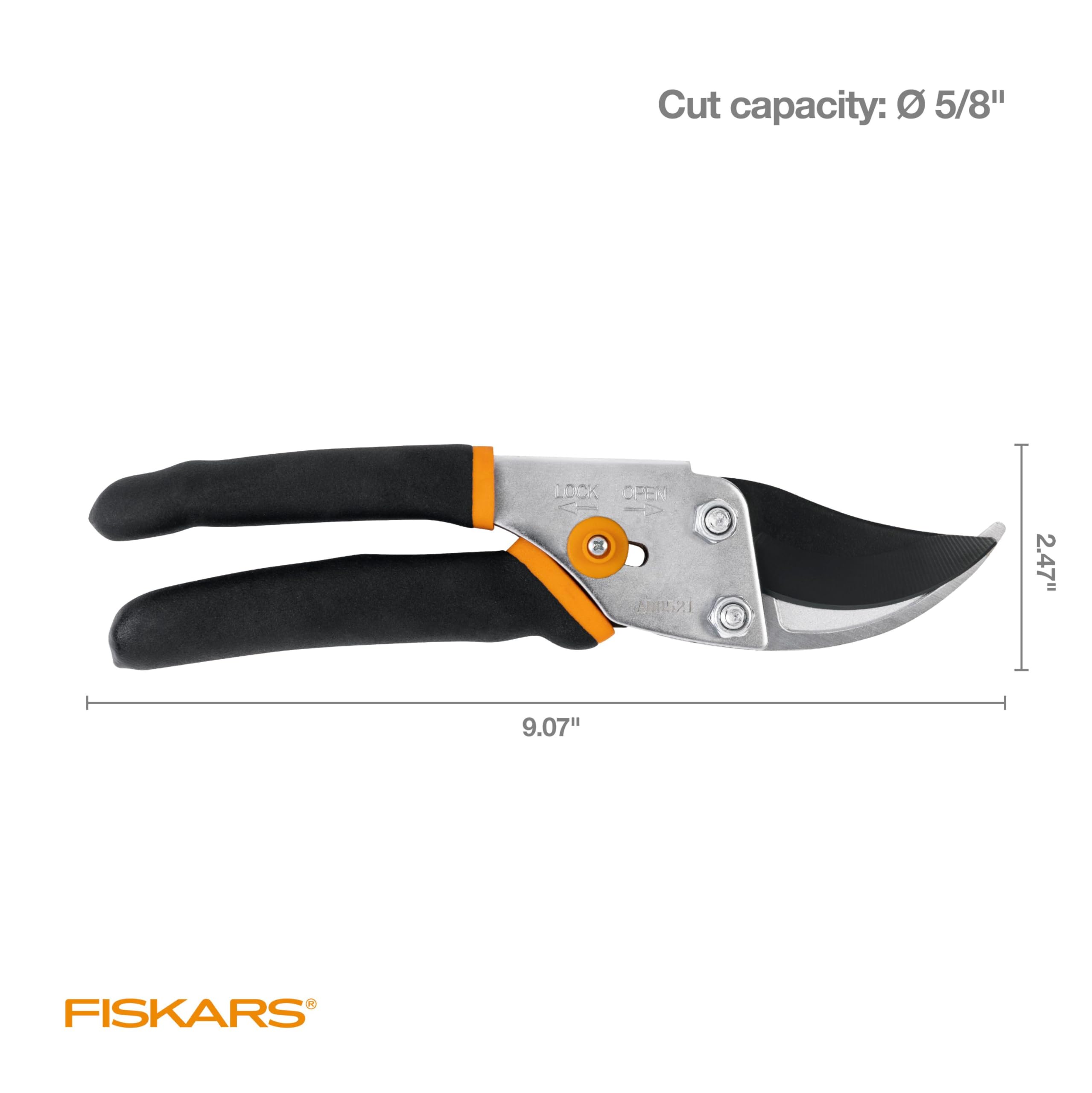 Fiskars Bypass Pruning Shears, 5/8-Inch Cut Capacity Garden Clippers, Gardening Scissors with Sharp, Rust Resistant Steel Blade