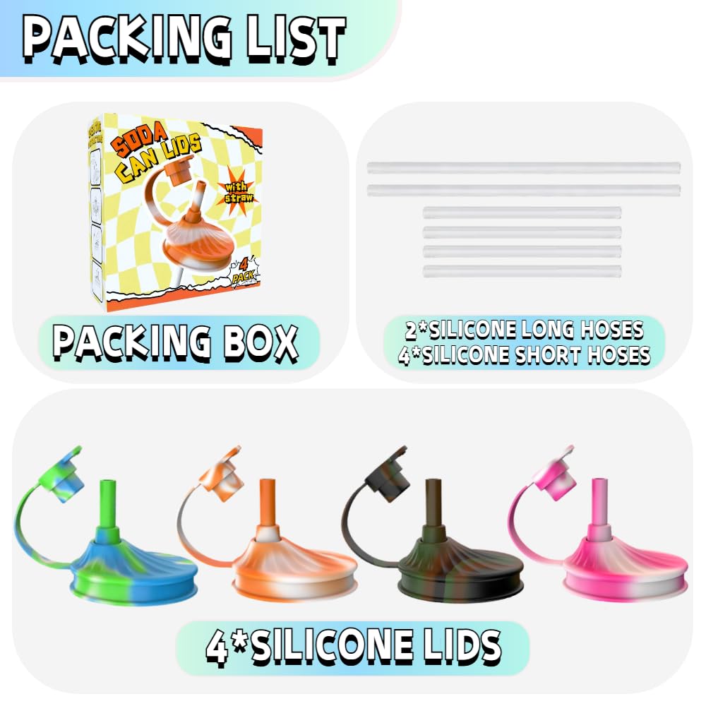 Dipesi 4 Pack Soda Can Lids with Straw,Silicone Soda Can Covers,Pop Can Cover,Energy Drink Canning Lids,BPA-Free,Reusable Can Covers for soda,Coke,Beer,Juice,Fits Standard Cans